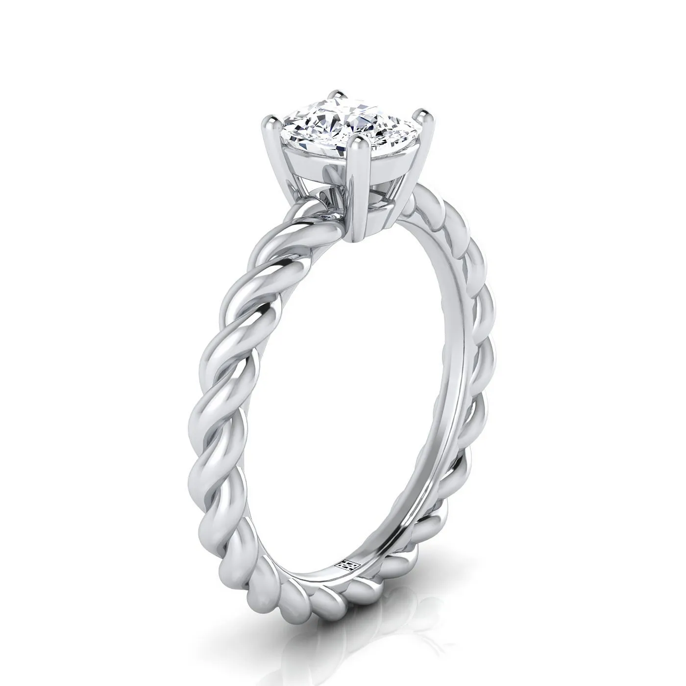 14K White Gold Cushion  Twisted Rope Braid Solitaire Band