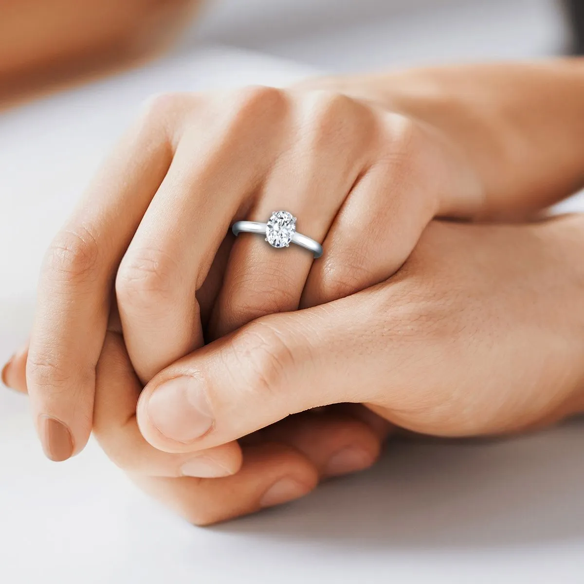 14K White Gold Oval Cathedral Solitaire Surprise Secret Stone Engagement Ring