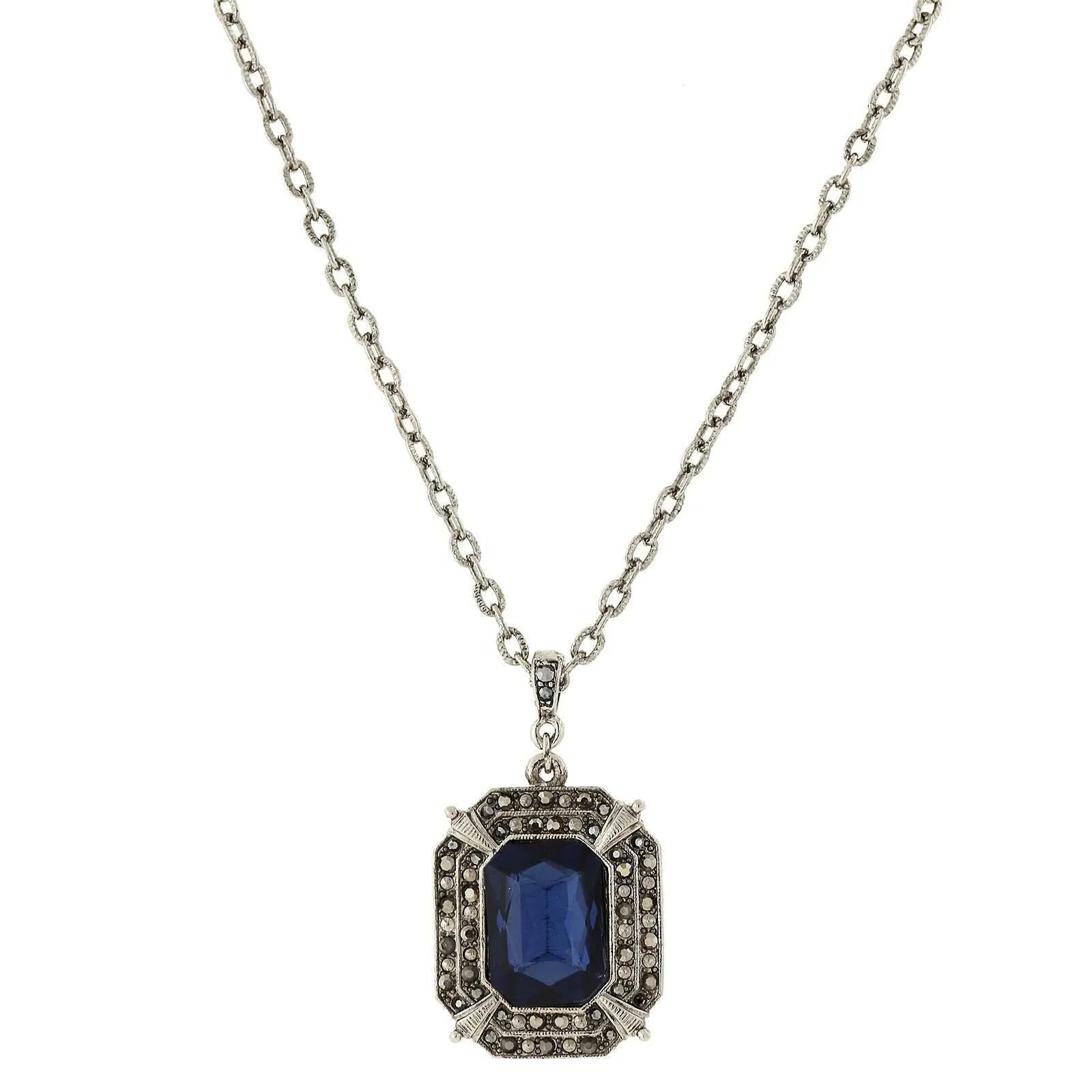 2028 Jewelry Octagon Montana Blue & Hematite Glass Crystal Pendant Necklace 16"   3" Extender