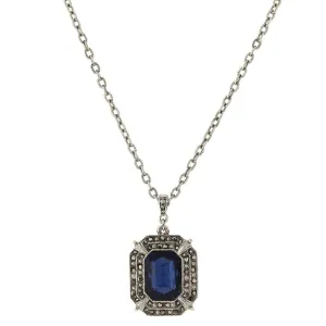 2028 Jewelry Octagon Montana Blue & Hematite Glass Crystal Pendant Necklace 16"   3" Extender