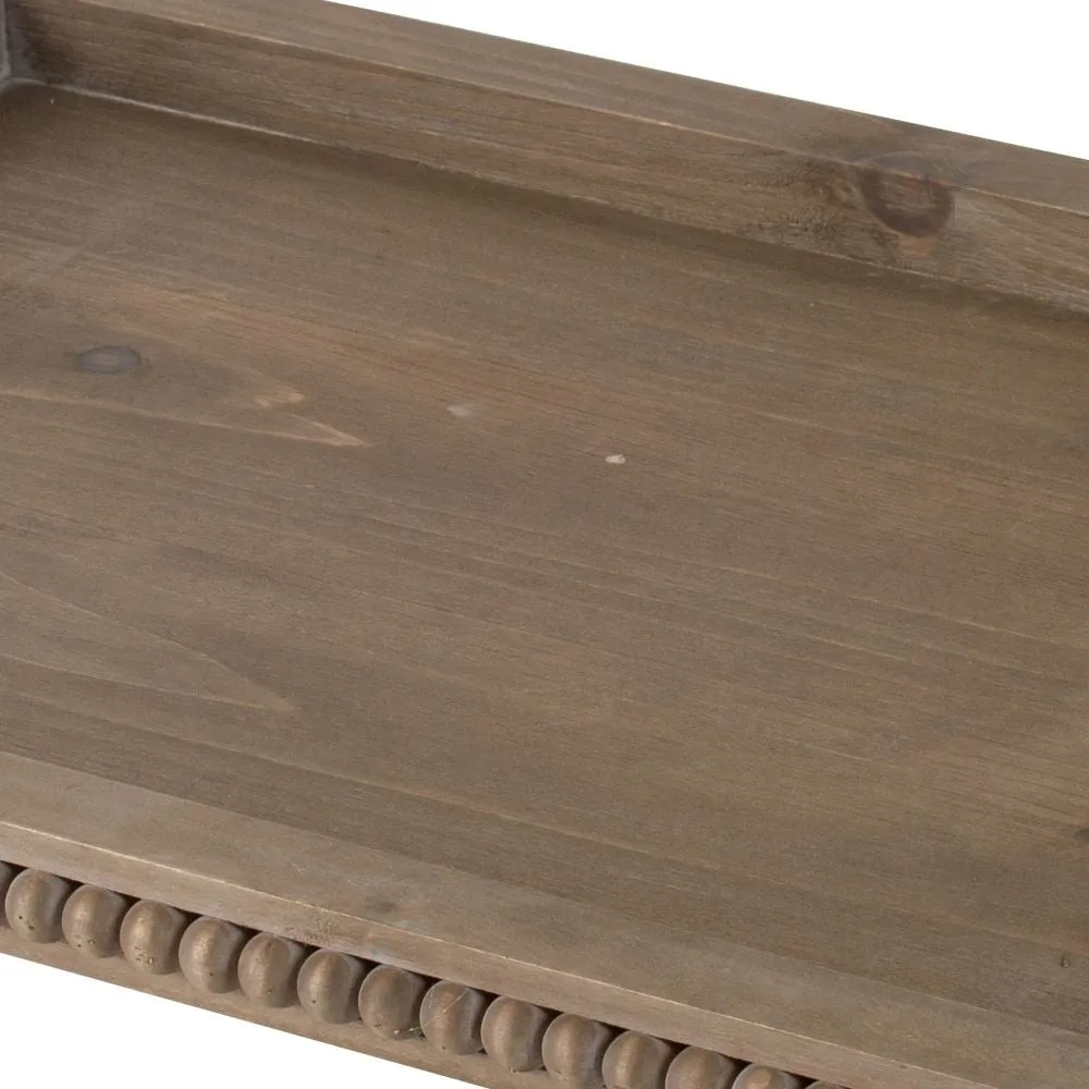 24 Inch Rustic Wood Serving Tray with Iron Handles, Classic Trim, Brown By Casagear Home