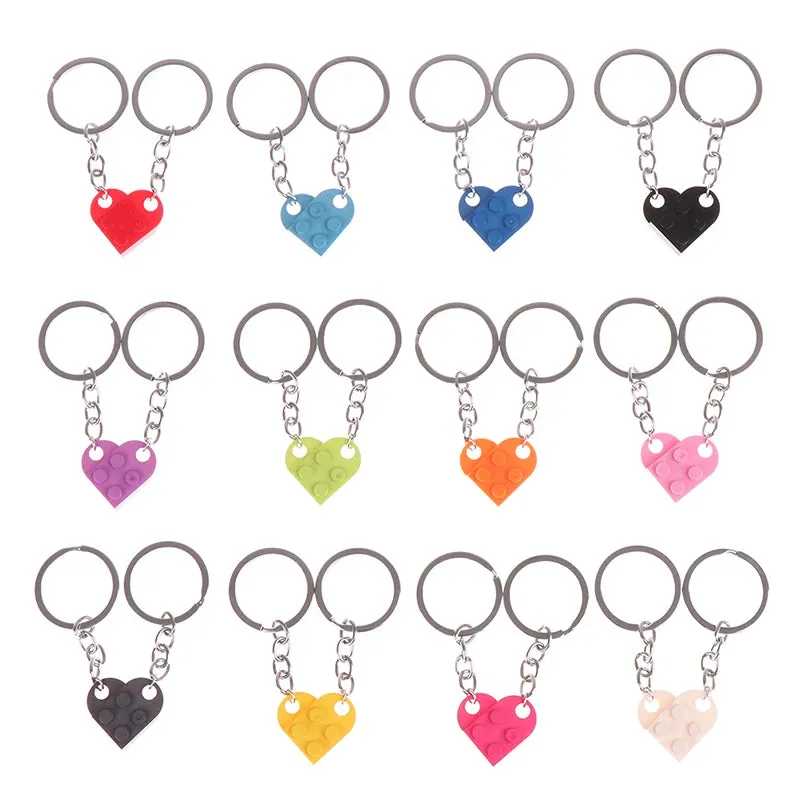 2Pcs Cute Love Heart Brick Keychain