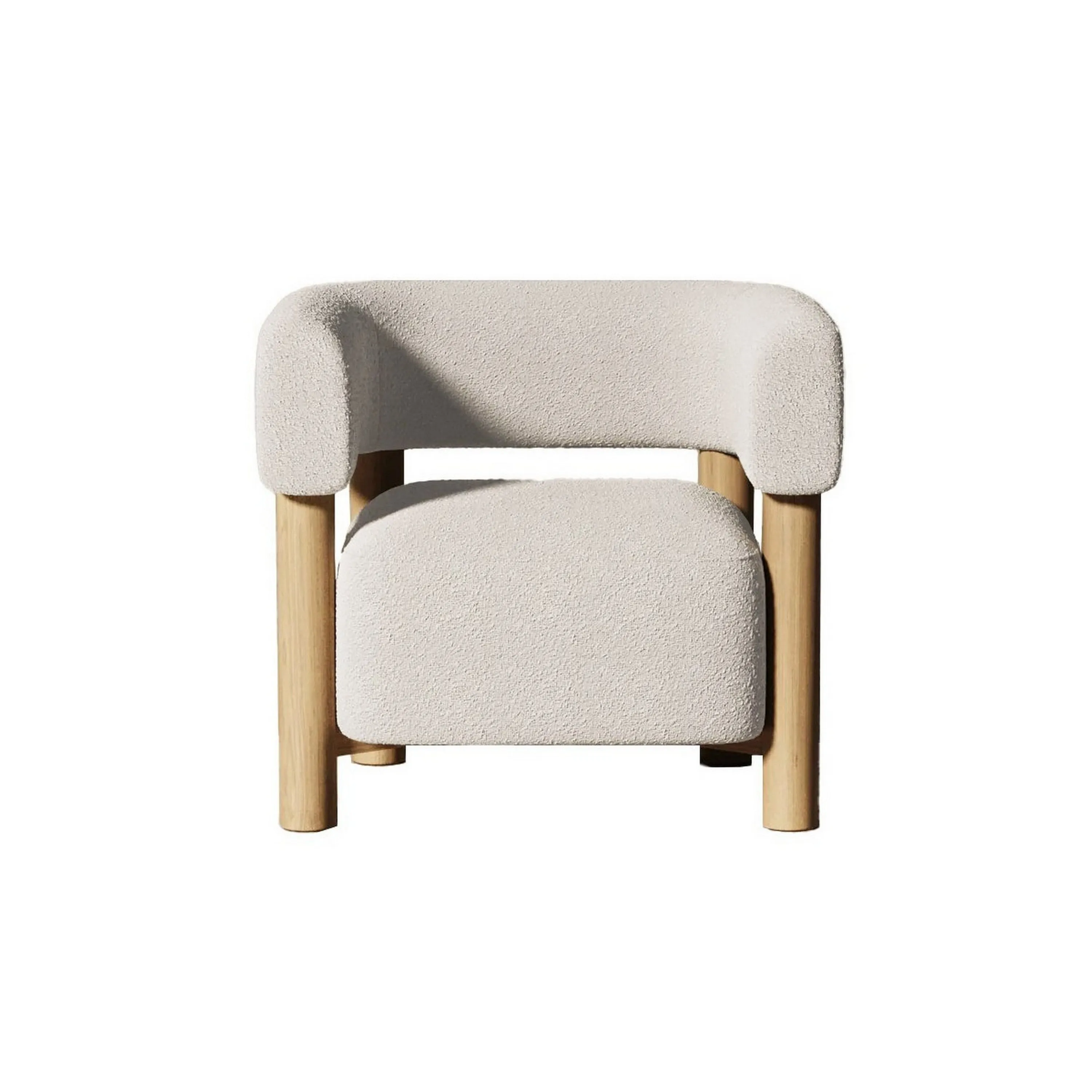31 Inch Accent Chair, Modern Brown Wood Frame, White Fabric Upholstery By Casagear Home