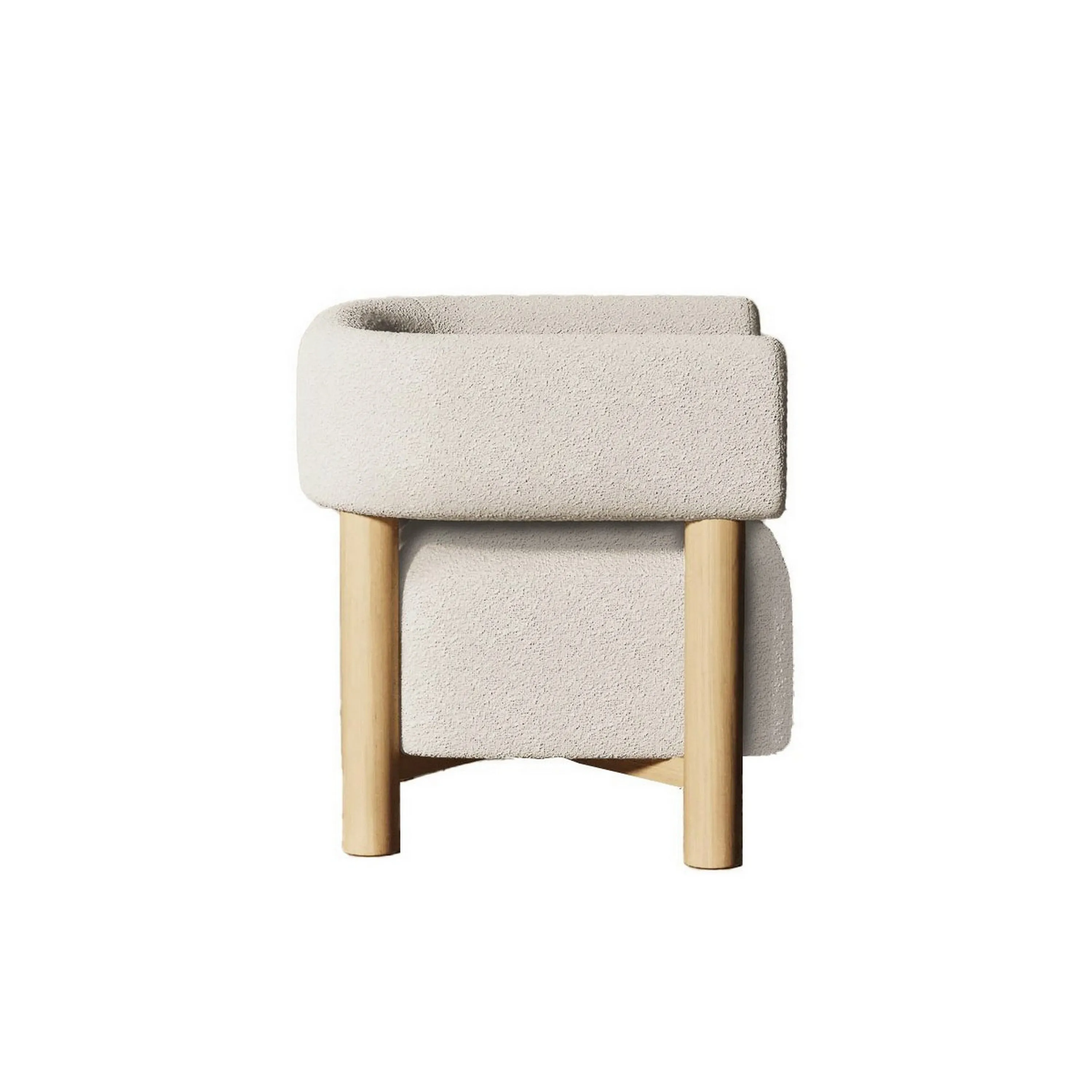 31 Inch Accent Chair, Modern Brown Wood Frame, White Fabric Upholstery By Casagear Home