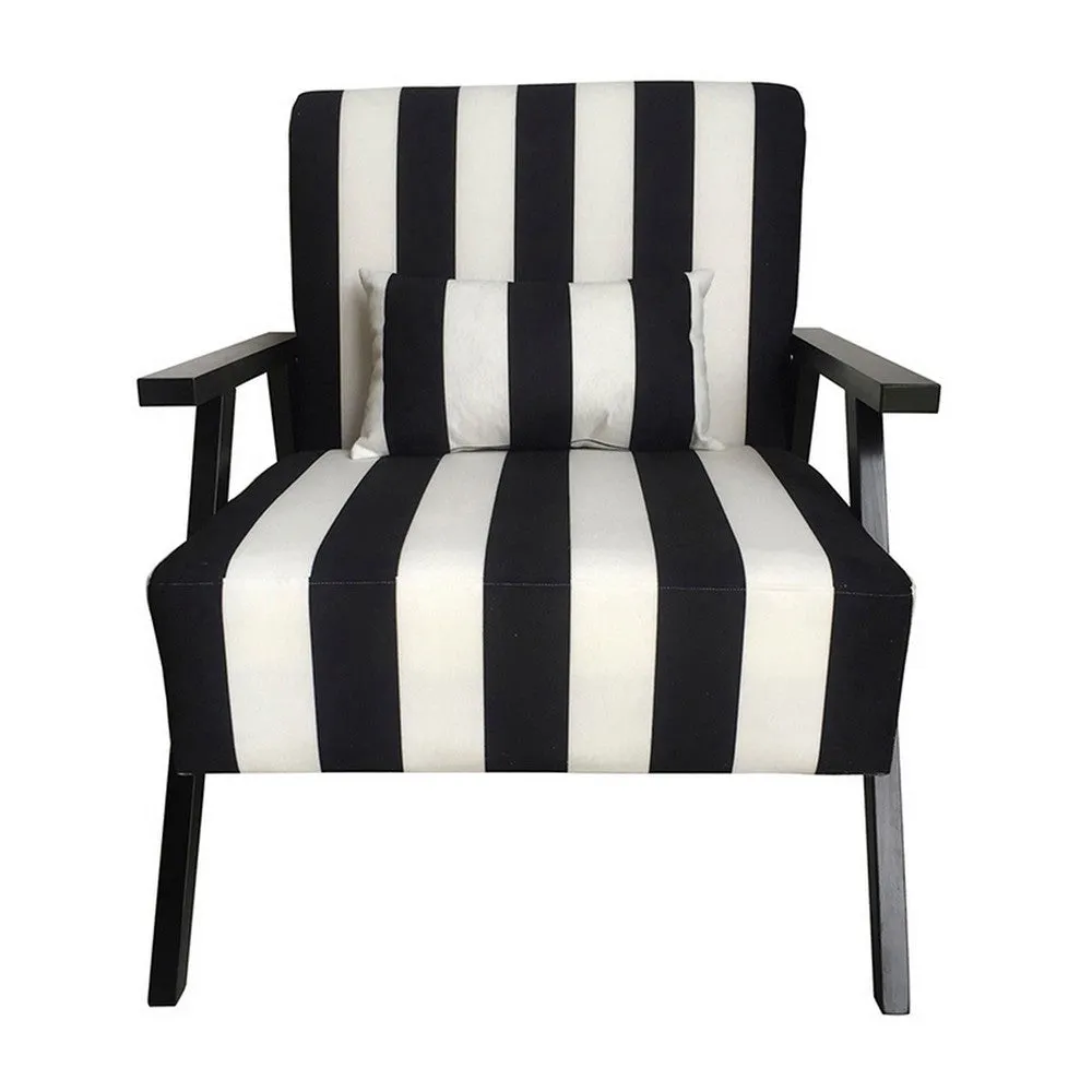 32 Inch Accent Armchair with Throw Pillow, Black White Polyester Stripes By Casagear Home