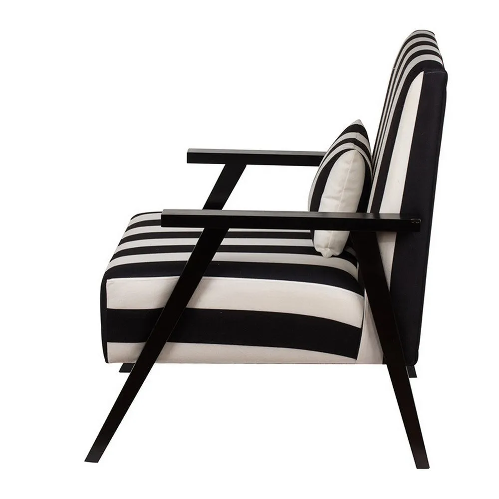 32 Inch Accent Armchair with Throw Pillow, Black White Polyester Stripes By Casagear Home
