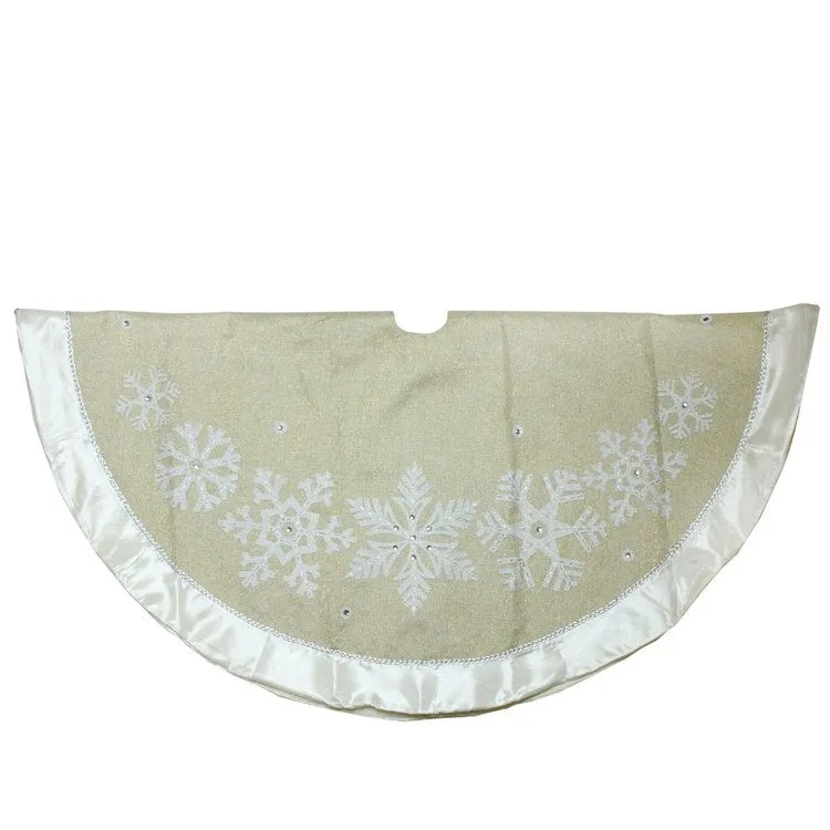 48" Gold and Silver Bordered Snowflake Christmas Tree Skirt