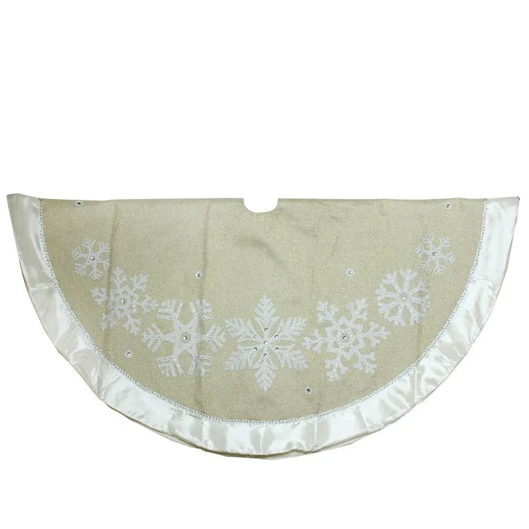 48" Gold and Silver Bordered Snowflake Christmas Tree Skirt