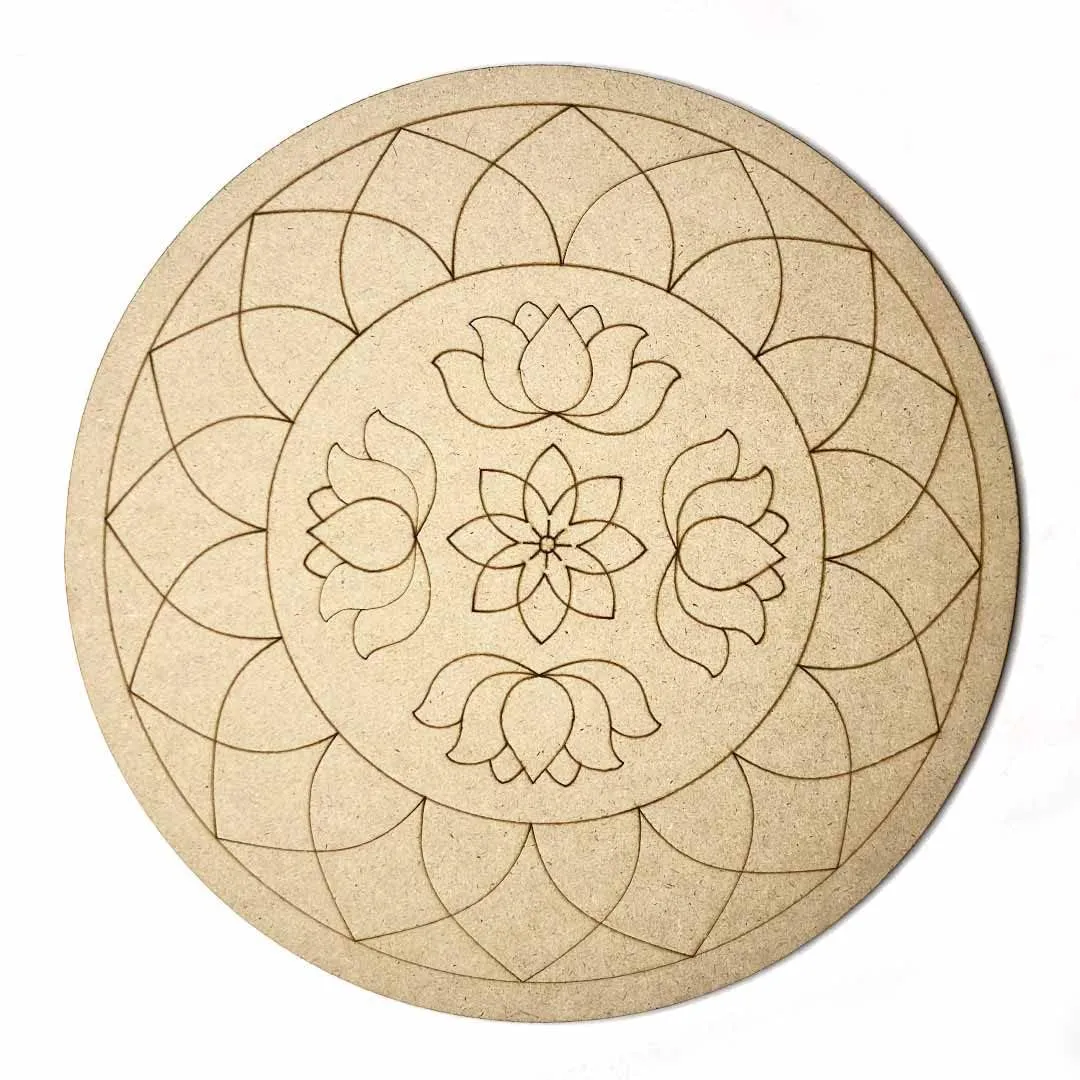 American Elm 2 Pcs Premarked MDF Lotus Shaped Engraved Design Mandala for DIY Art and Craft 6 Inch Art Décor Ideal for Premarked