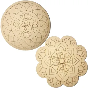 American Elm 2 Pcs Premarked MDF Lotus Shaped Engraved Design Mandala for DIY Art and Craft 6 Inch Art Décor Ideal for Premarked