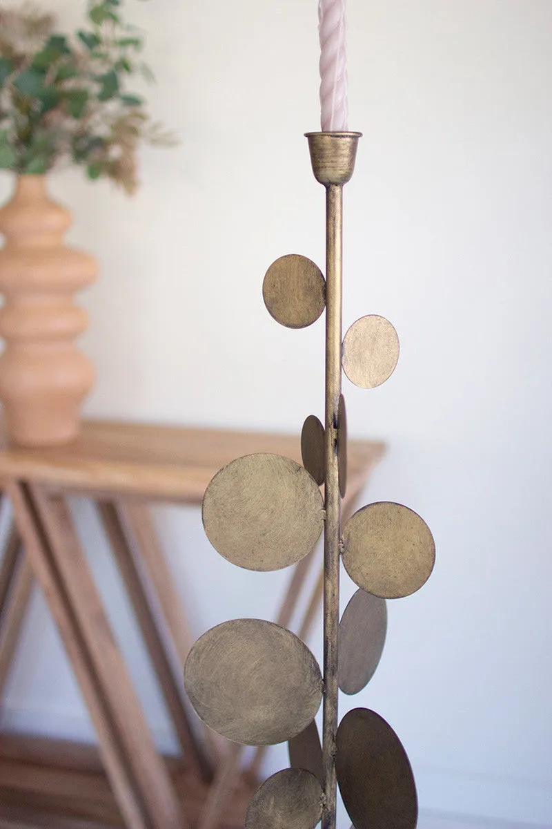 Antique Brass Candle Holders With Round Discs Detail Set Of 2 By Kalalou