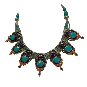 Bohemian Tibetan Vintage Handmade Turquoise Coral Lapis Stone Bead Necklace #13