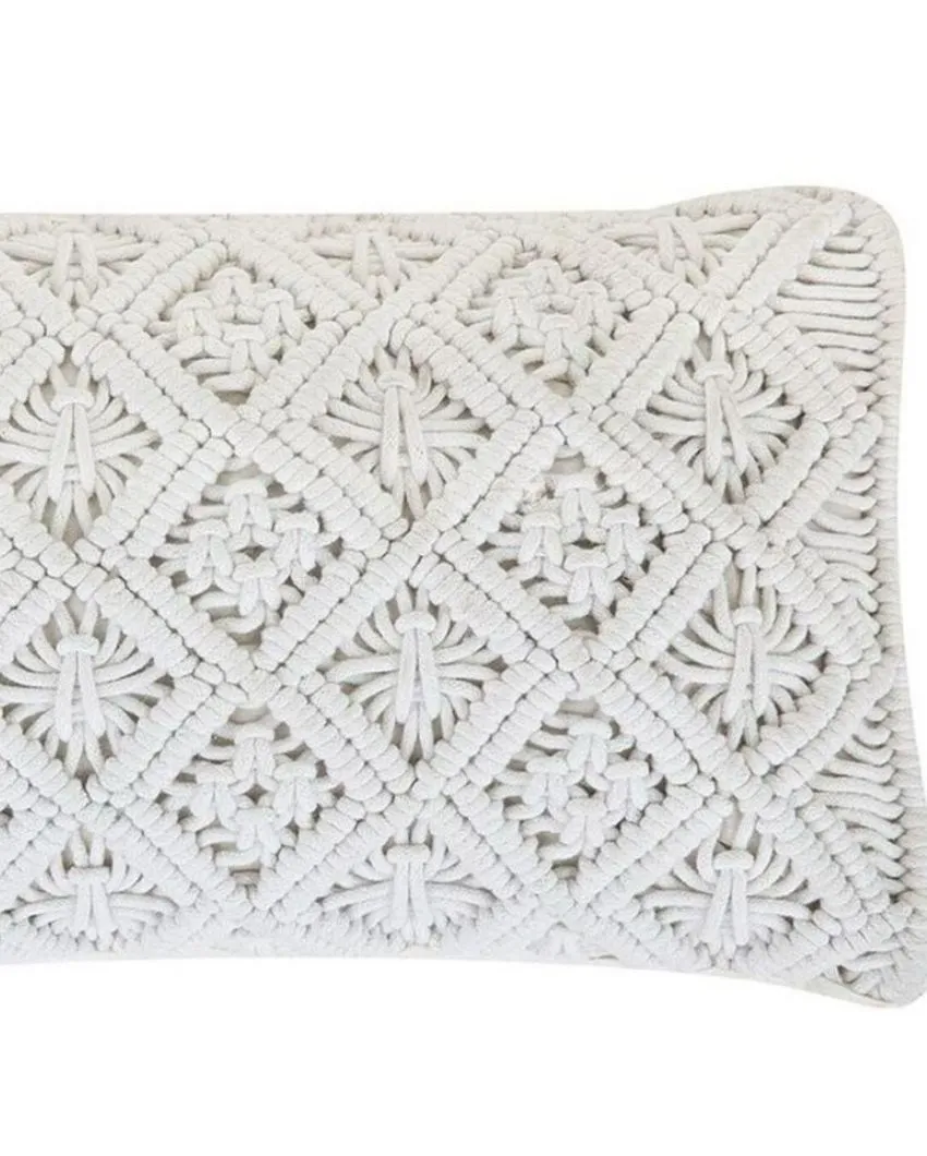 Boho Chic Hand Knotted Macrame Cotton Cushion Cover | 20 x 12 inches