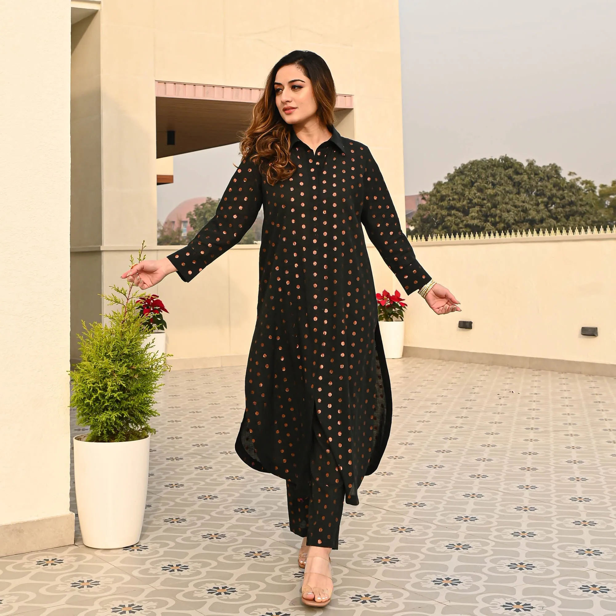 Bunaai Black Cotton Lurex Coord Set