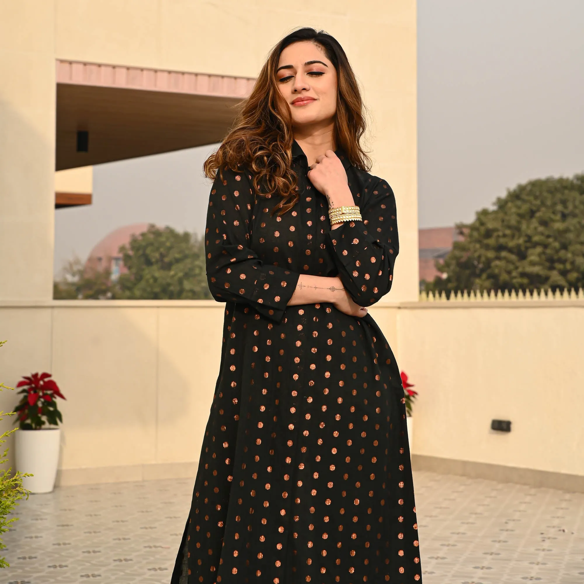 Bunaai Black Cotton Lurex Coord Set