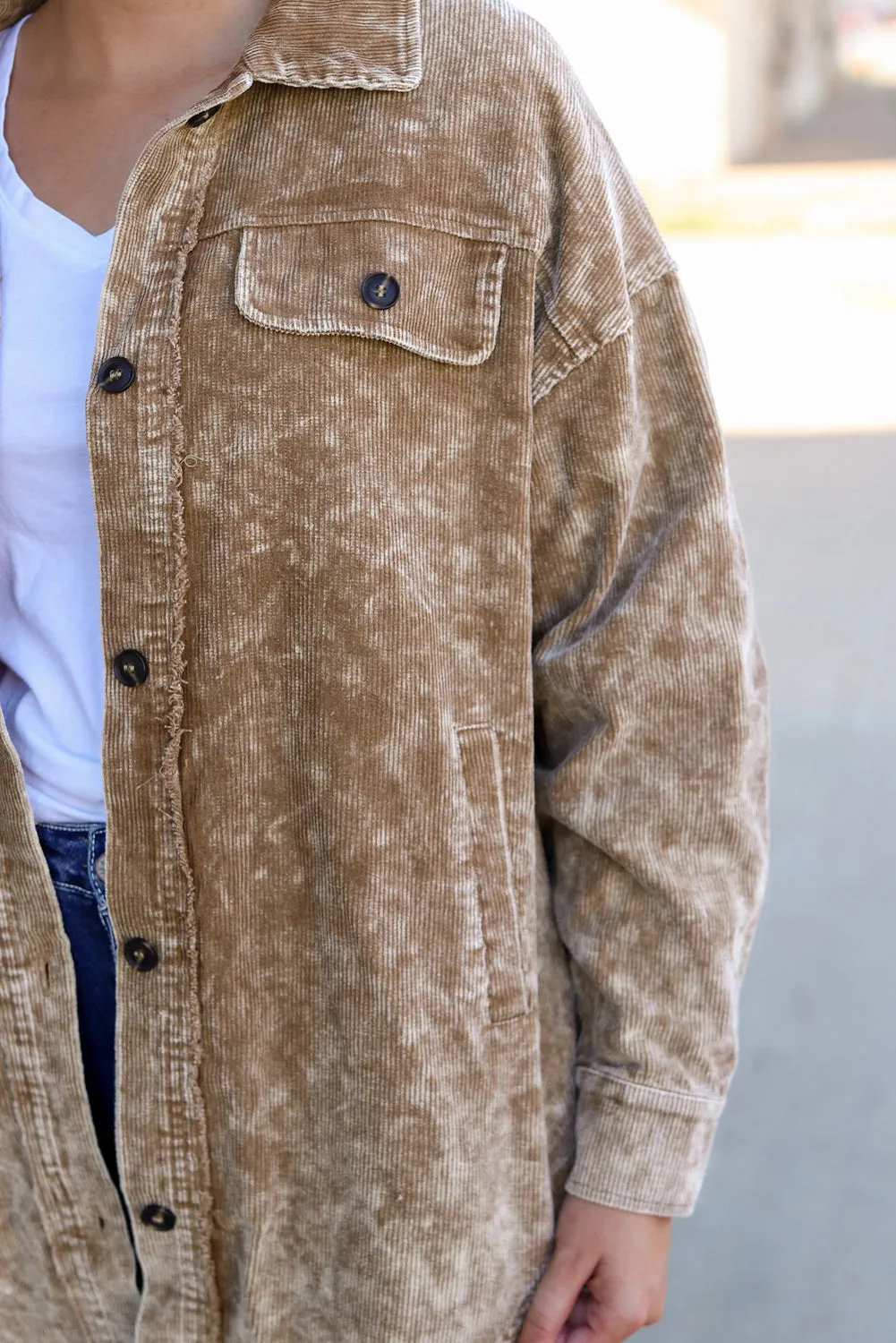 Casual Corduroy Jacket with Tassel Accents