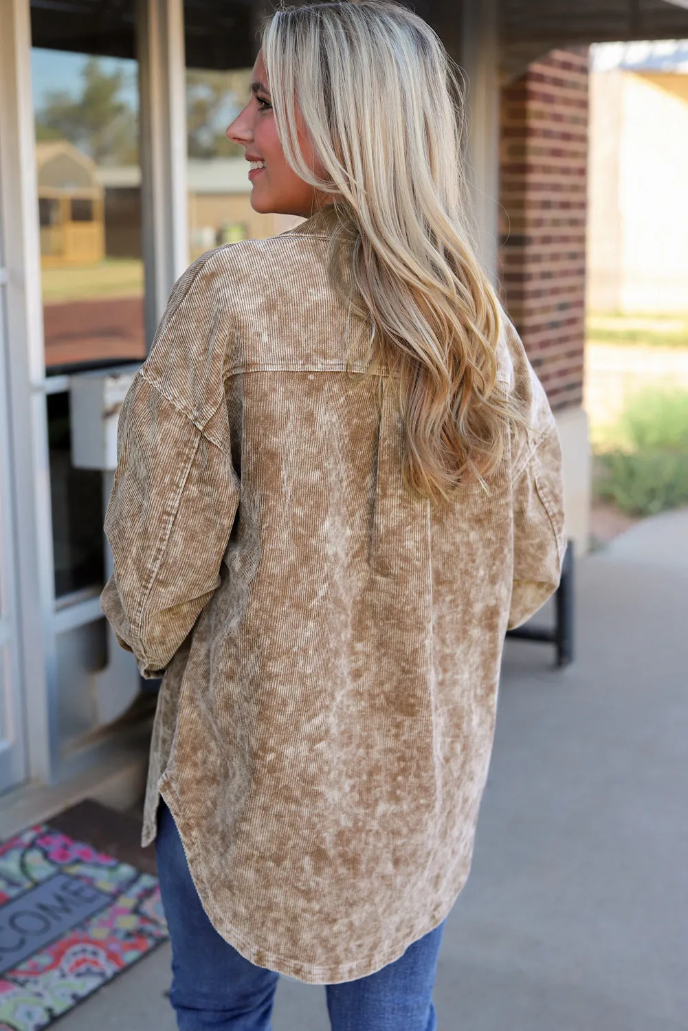 Casual Corduroy Jacket with Tassel Accents