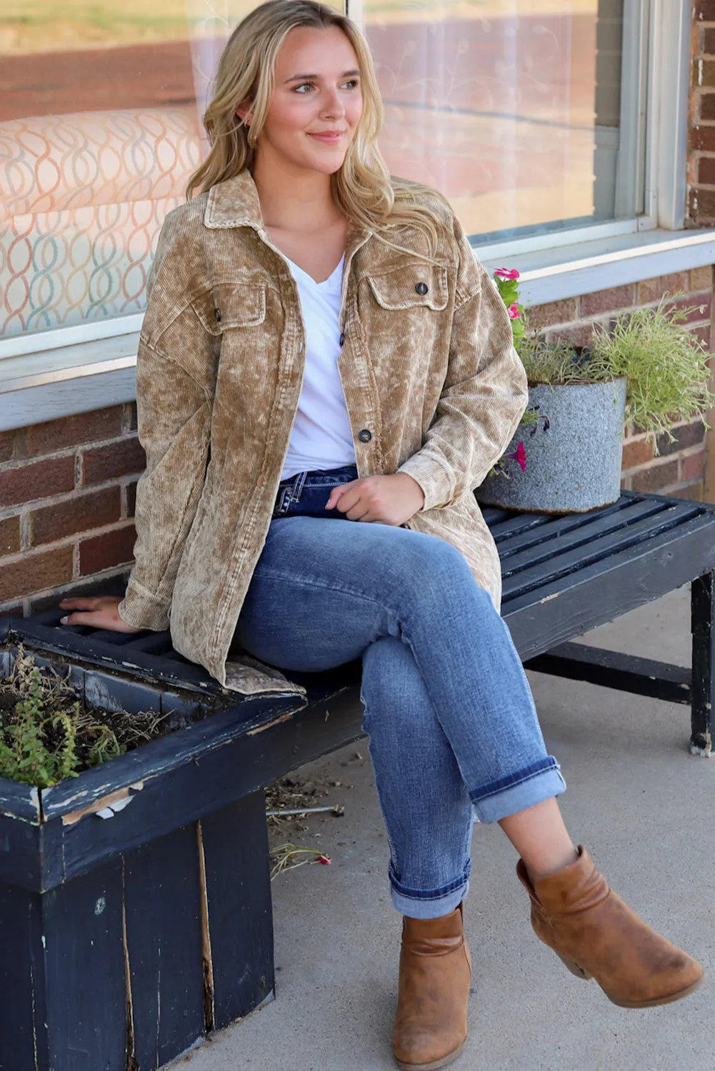 Casual Corduroy Jacket with Tassel Accents