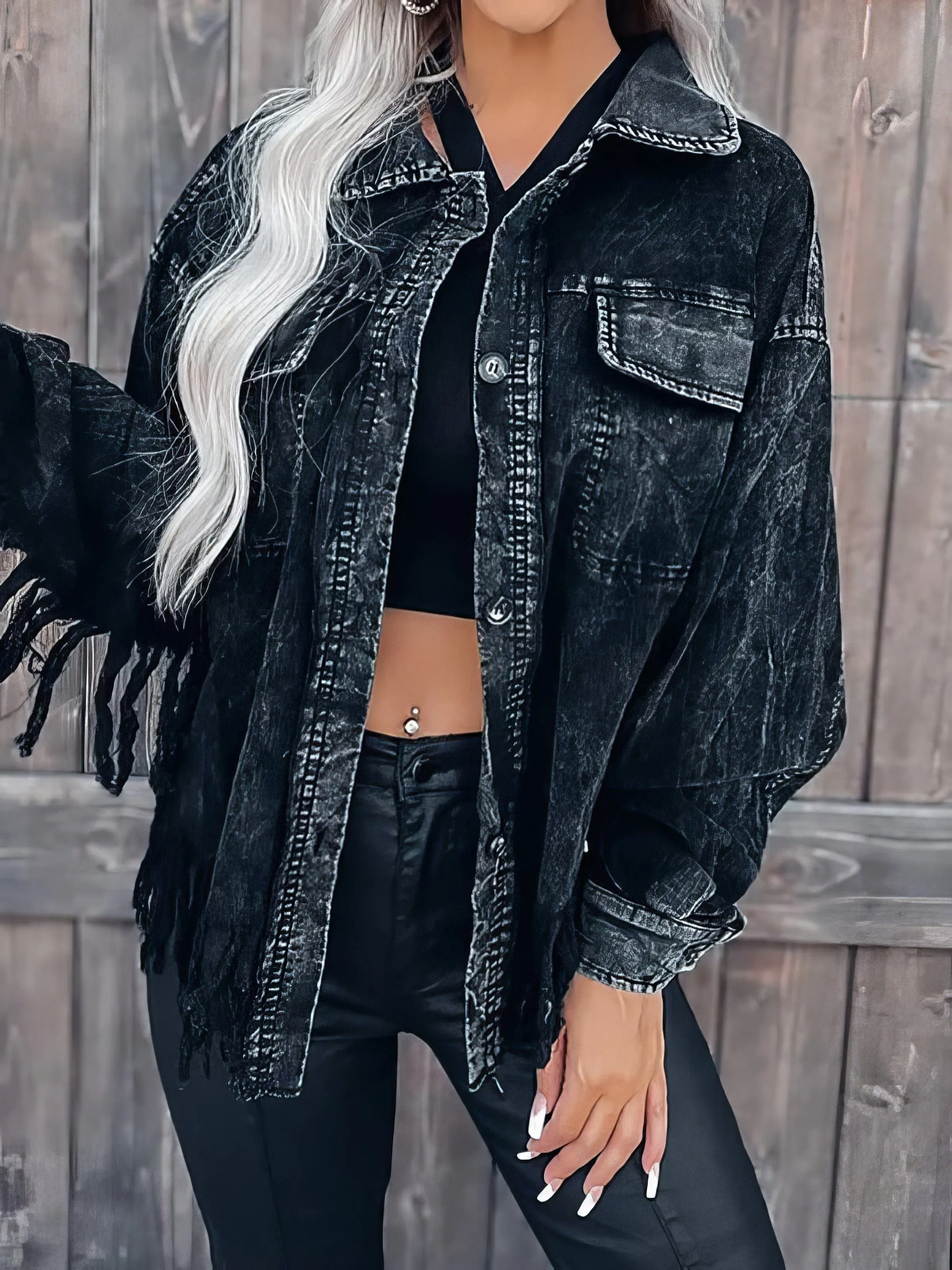 Casual Corduroy Jacket with Tassel Accents