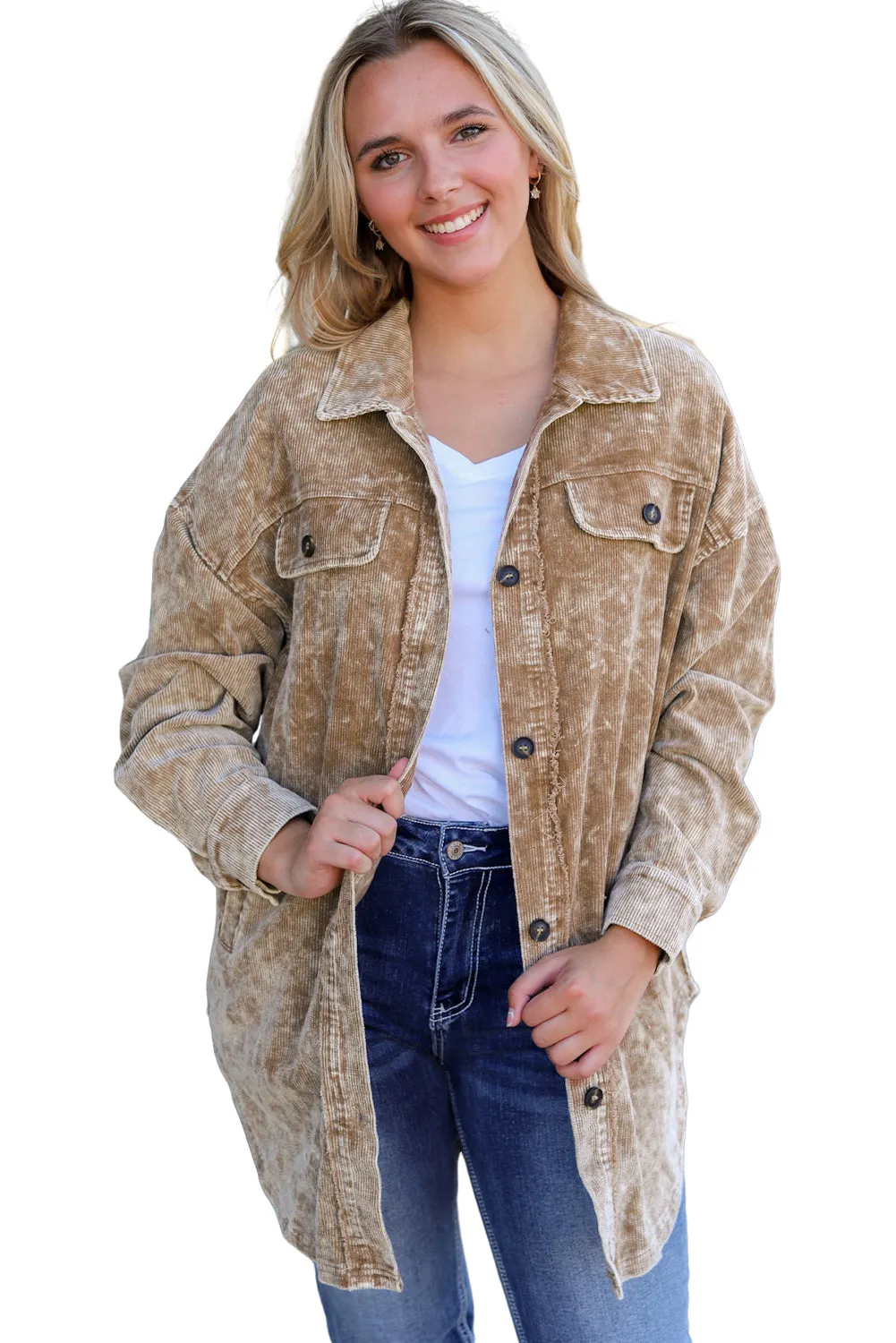 Casual Corduroy Jacket with Tassel Accents