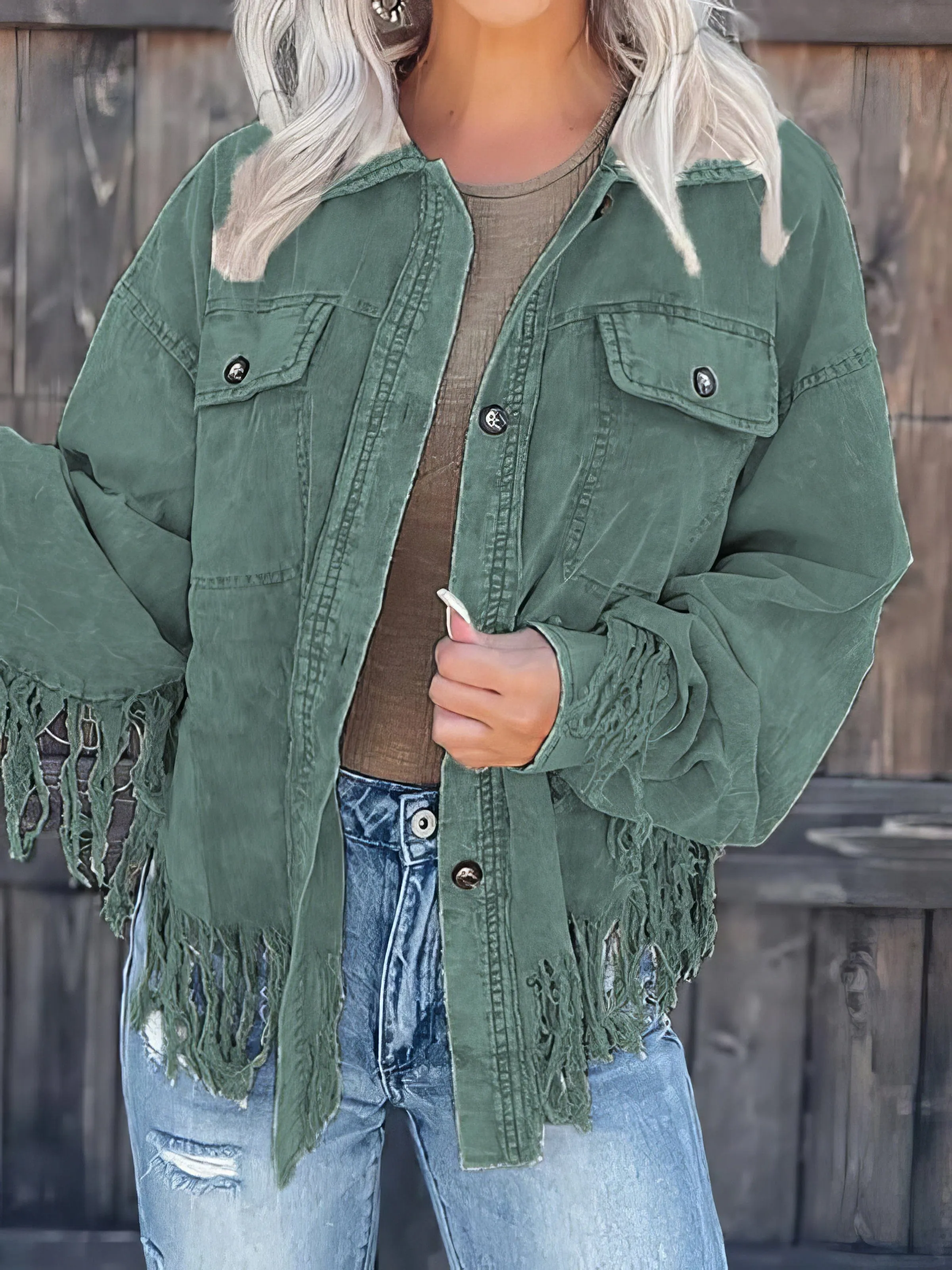 Casual Corduroy Jacket with Tassel Accents