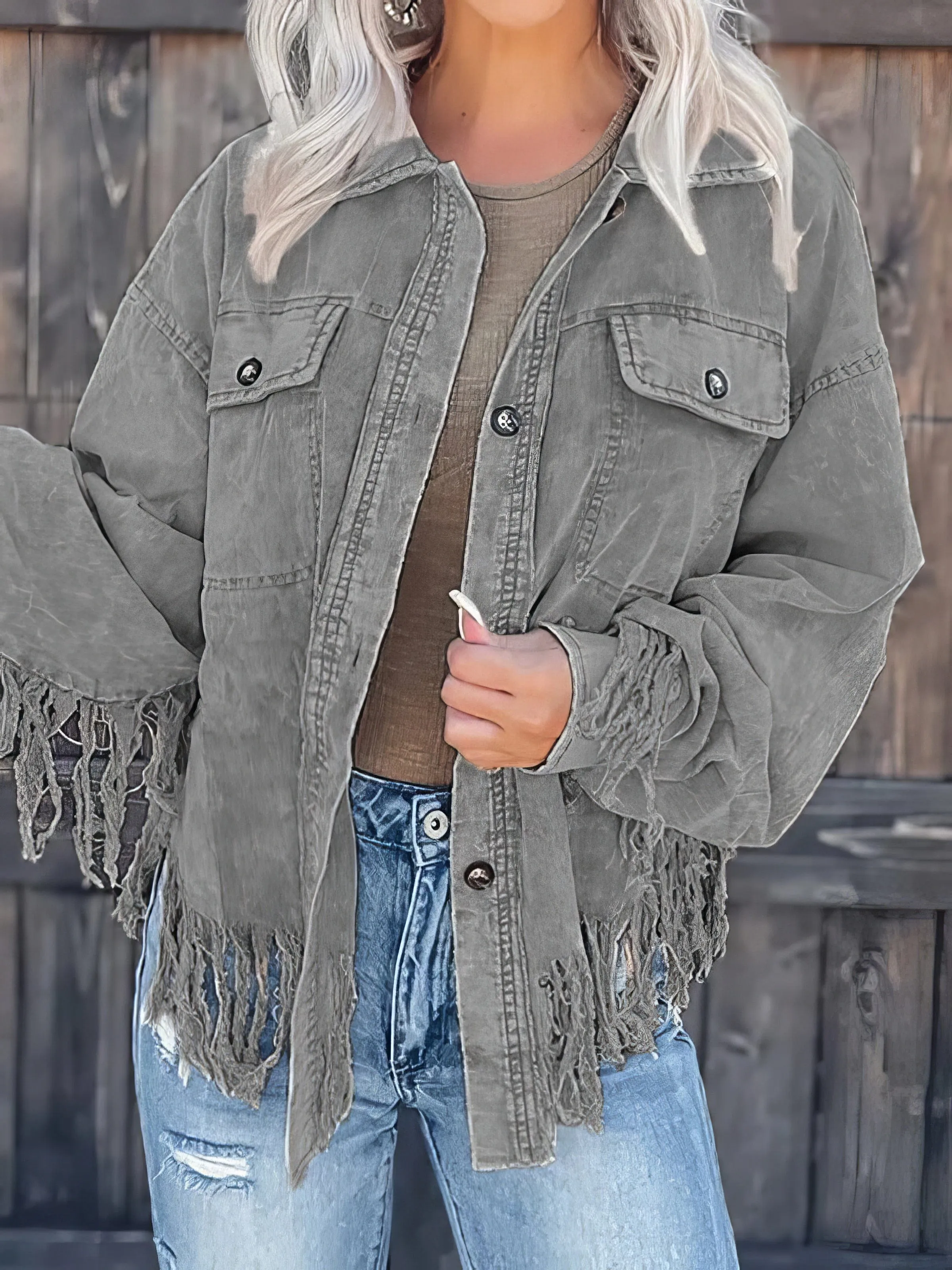 Casual Corduroy Jacket with Tassel Accents