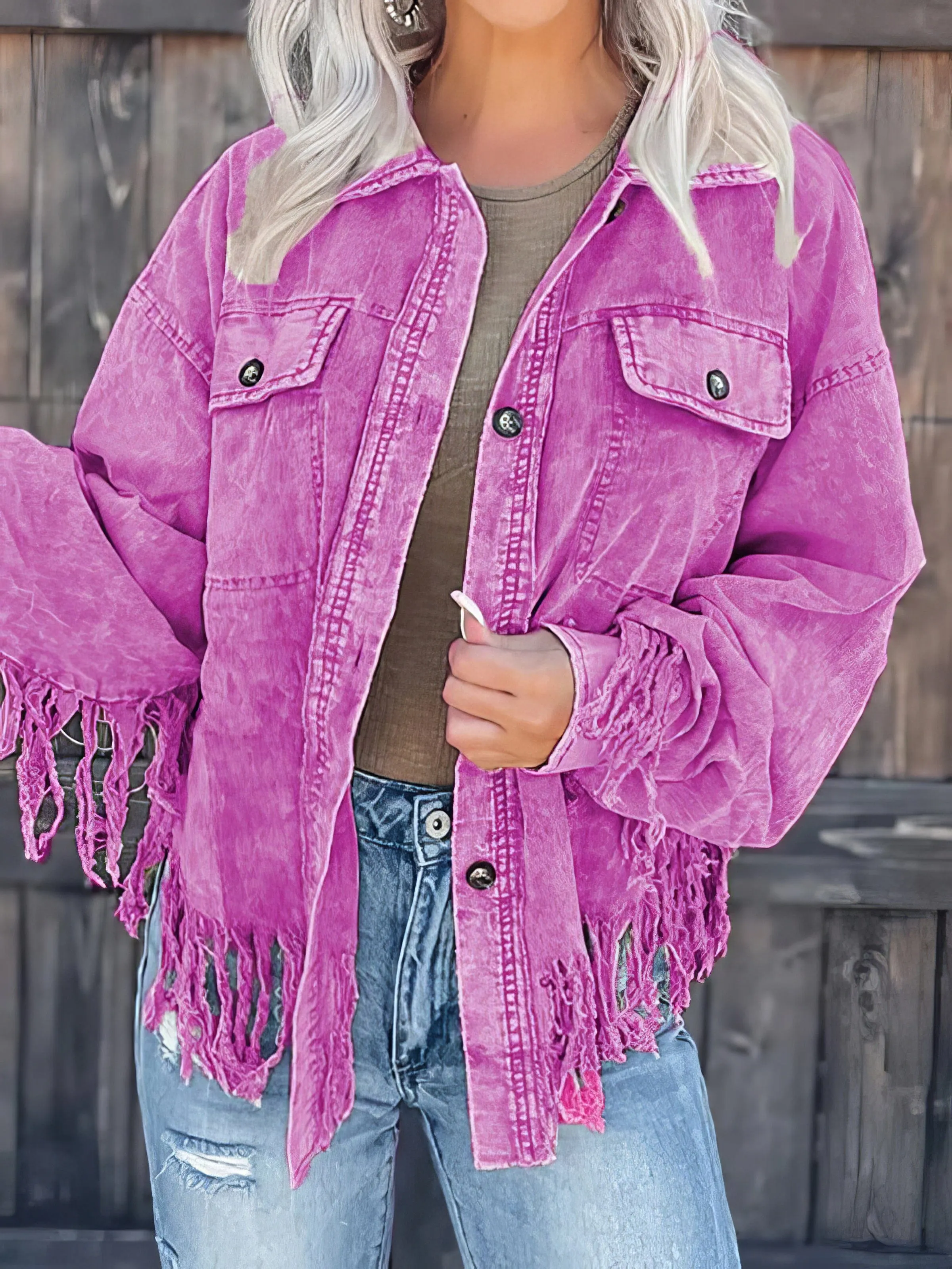 Casual Corduroy Jacket with Tassel Accents