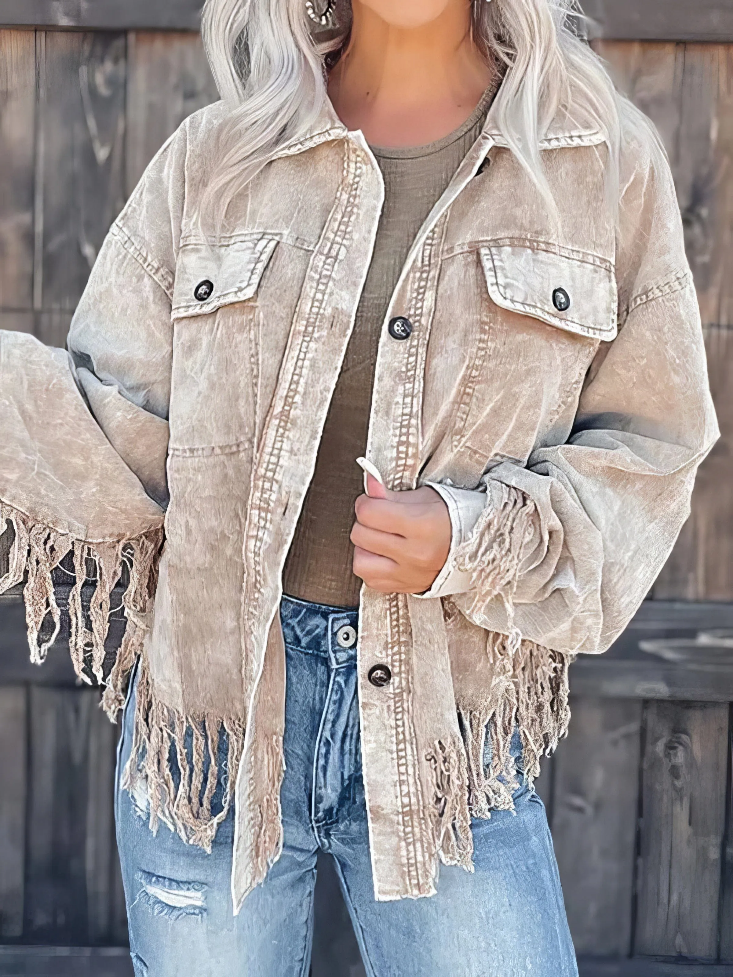 Casual Corduroy Jacket with Tassel Accents
