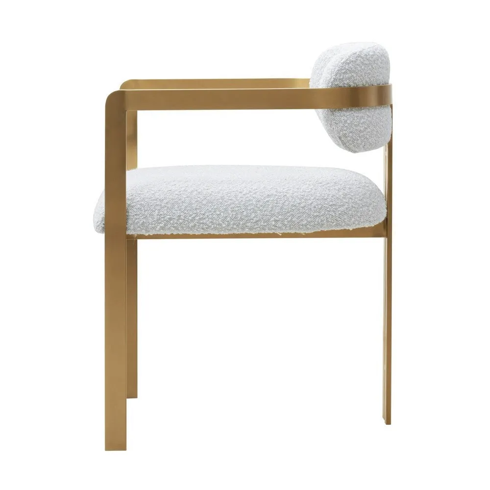 Cid Fred 22 Inch Dining Armchair, White Polyester, Gold Stainless Steel By Casagear Home