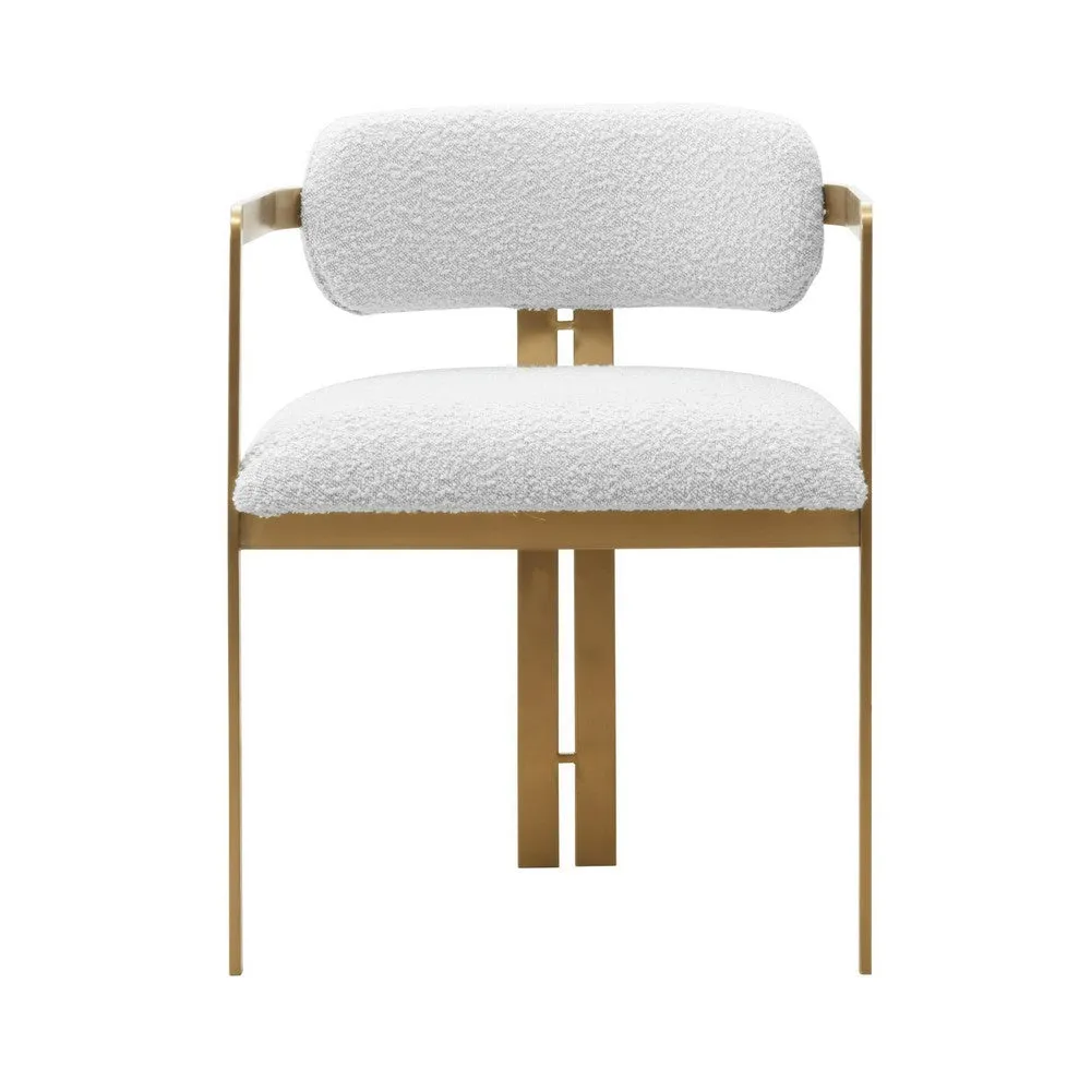 Cid Fred 22 Inch Dining Armchair, White Polyester, Gold Stainless Steel By Casagear Home