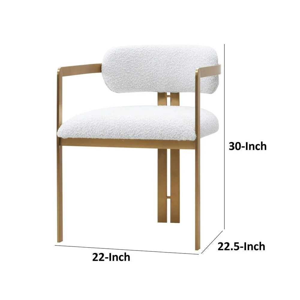 Cid Fred 22 Inch Dining Armchair, White Polyester, Gold Stainless Steel By Casagear Home