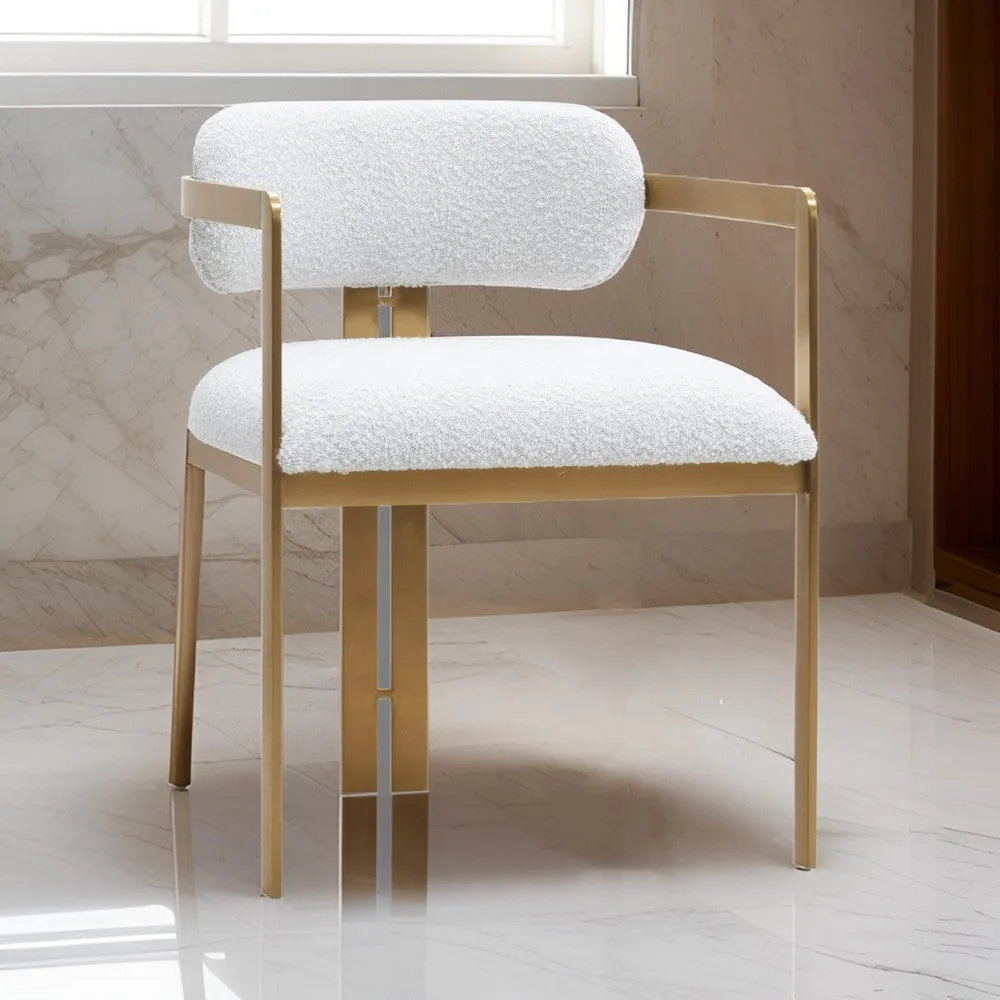 Cid Fred 22 Inch Dining Armchair, White Polyester, Gold Stainless Steel By Casagear Home