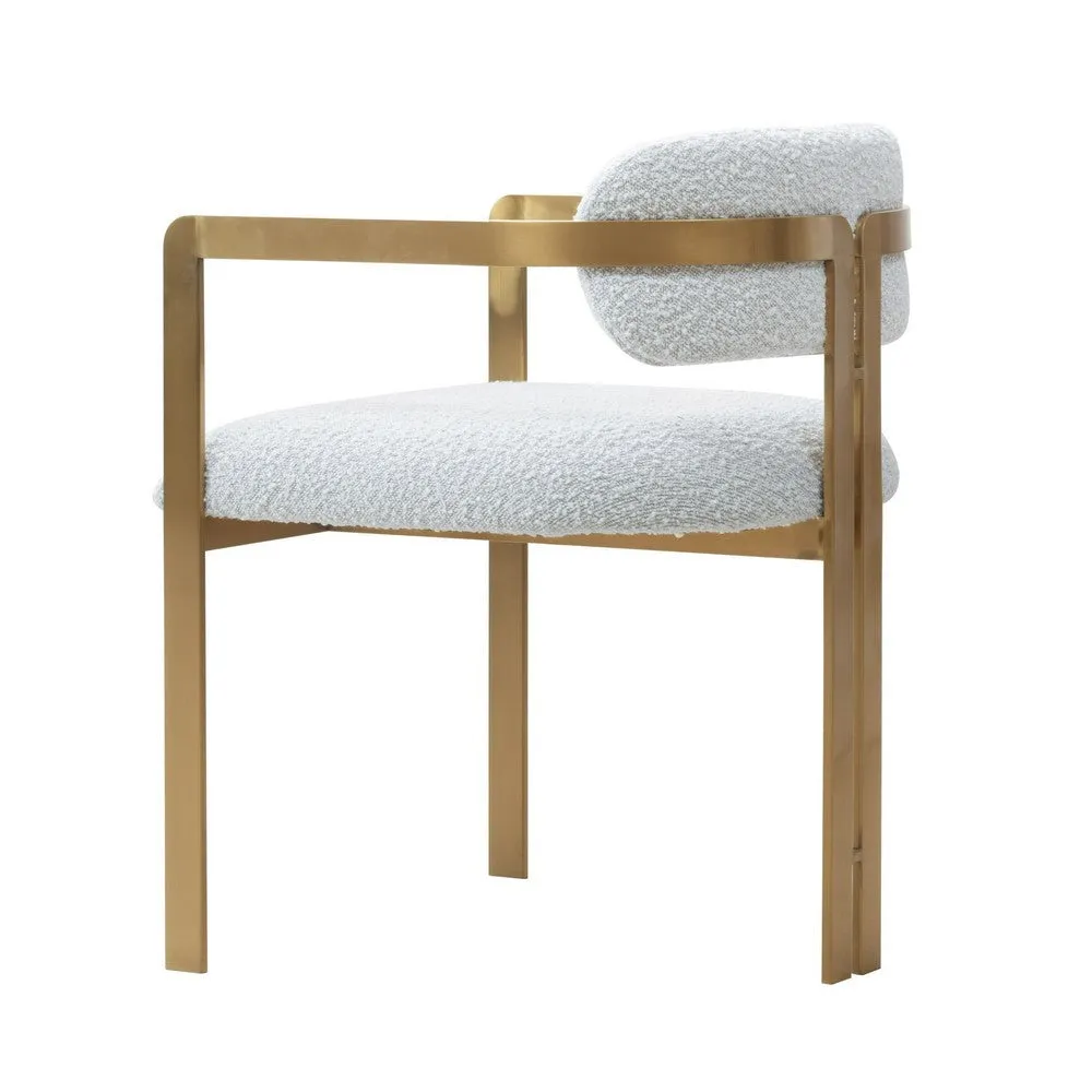 Cid Fred 22 Inch Dining Armchair, White Polyester, Gold Stainless Steel By Casagear Home