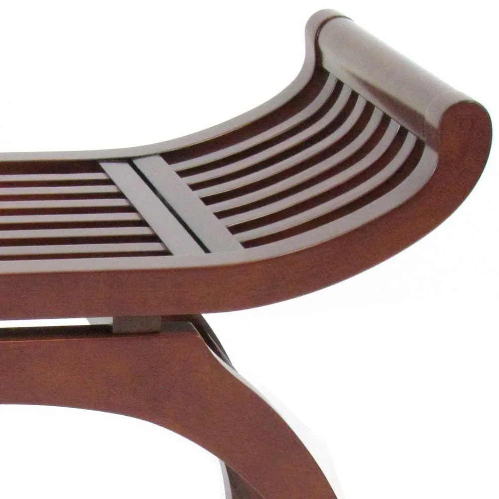 Curved Design Mission Style Stool with Slatted Seating, Brown By Casagear Home