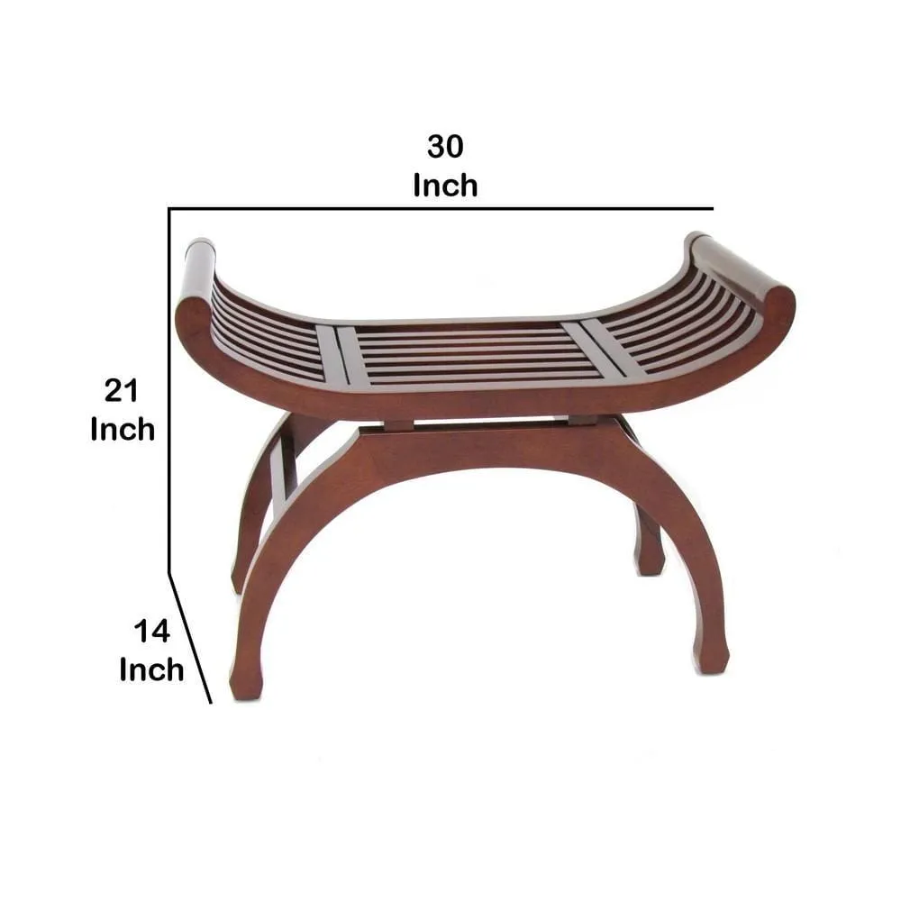 Curved Design Mission Style Stool with Slatted Seating, Brown By Casagear Home