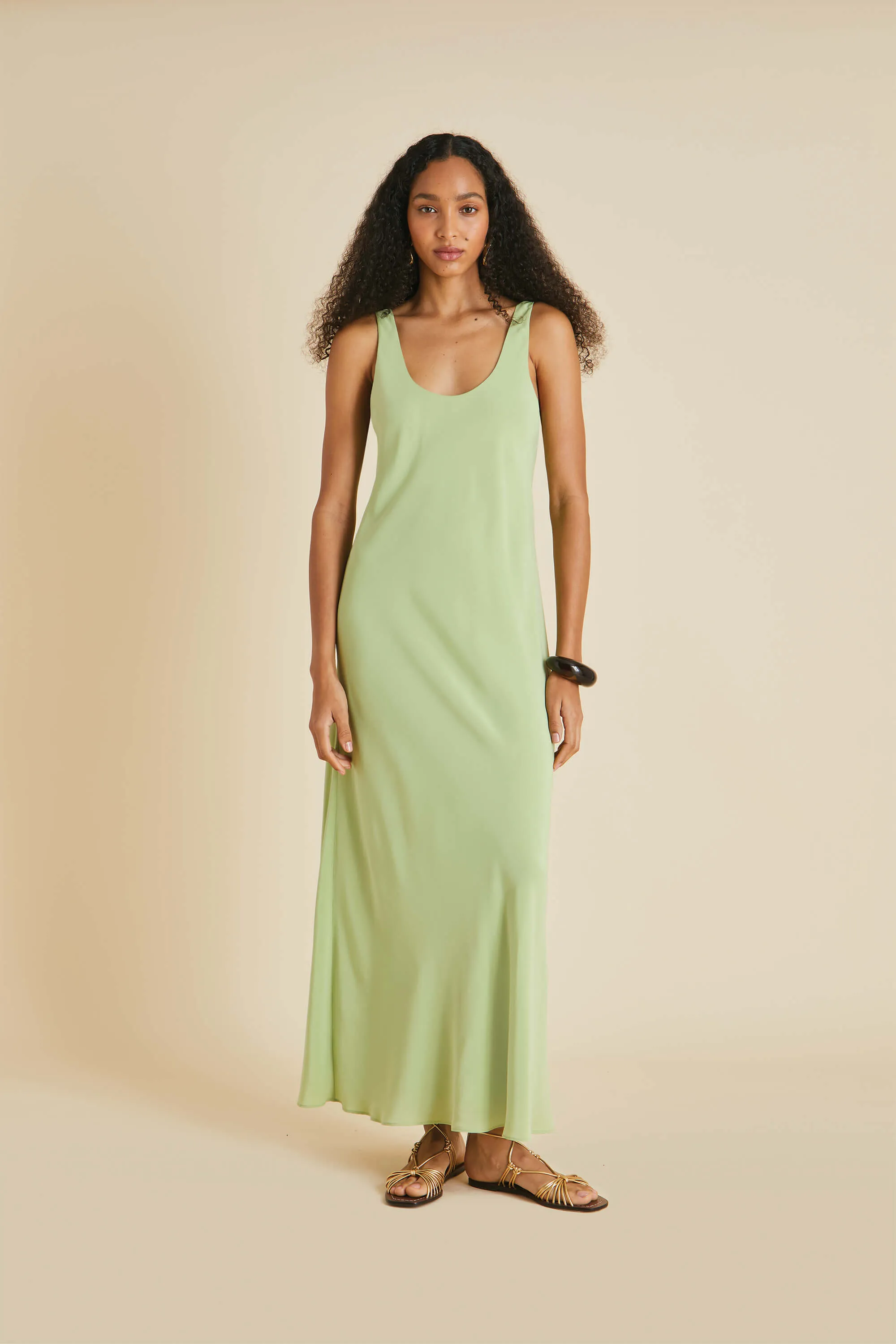 Dali Green Slip Dress in Silk Crêpe de Chine
