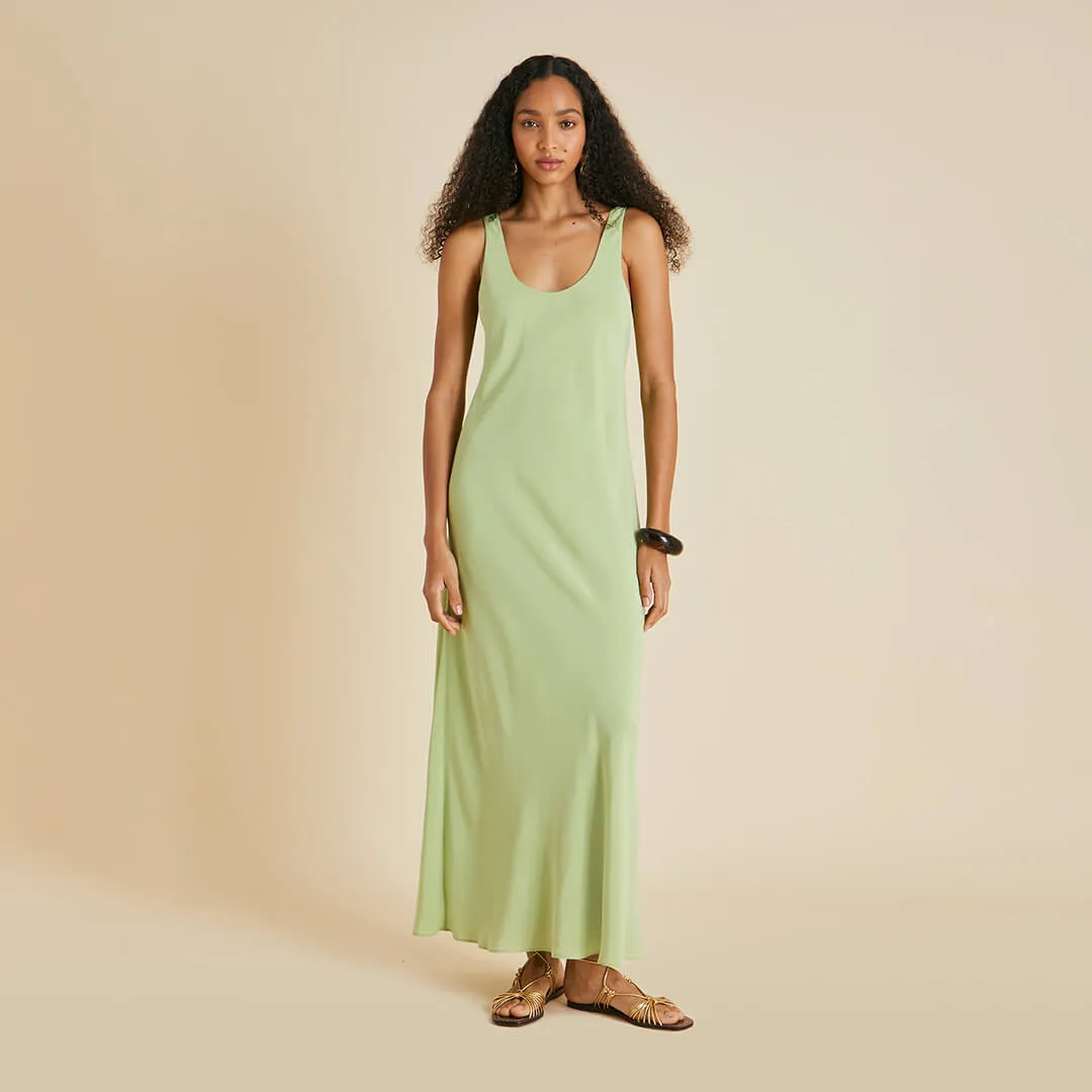 Dali Green Slip Dress in Silk Crêpe de Chine
