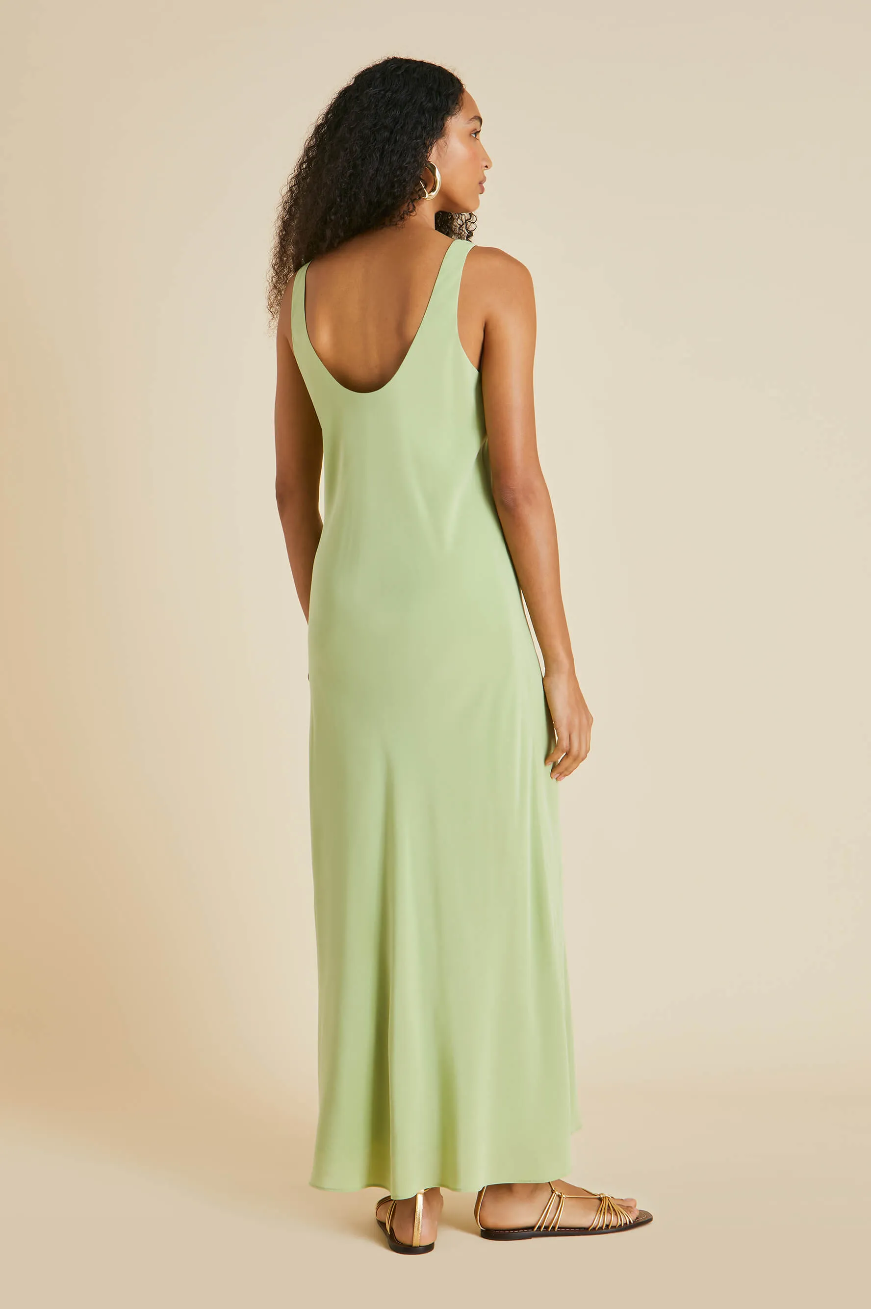 Dali Green Slip Dress in Silk Crêpe de Chine