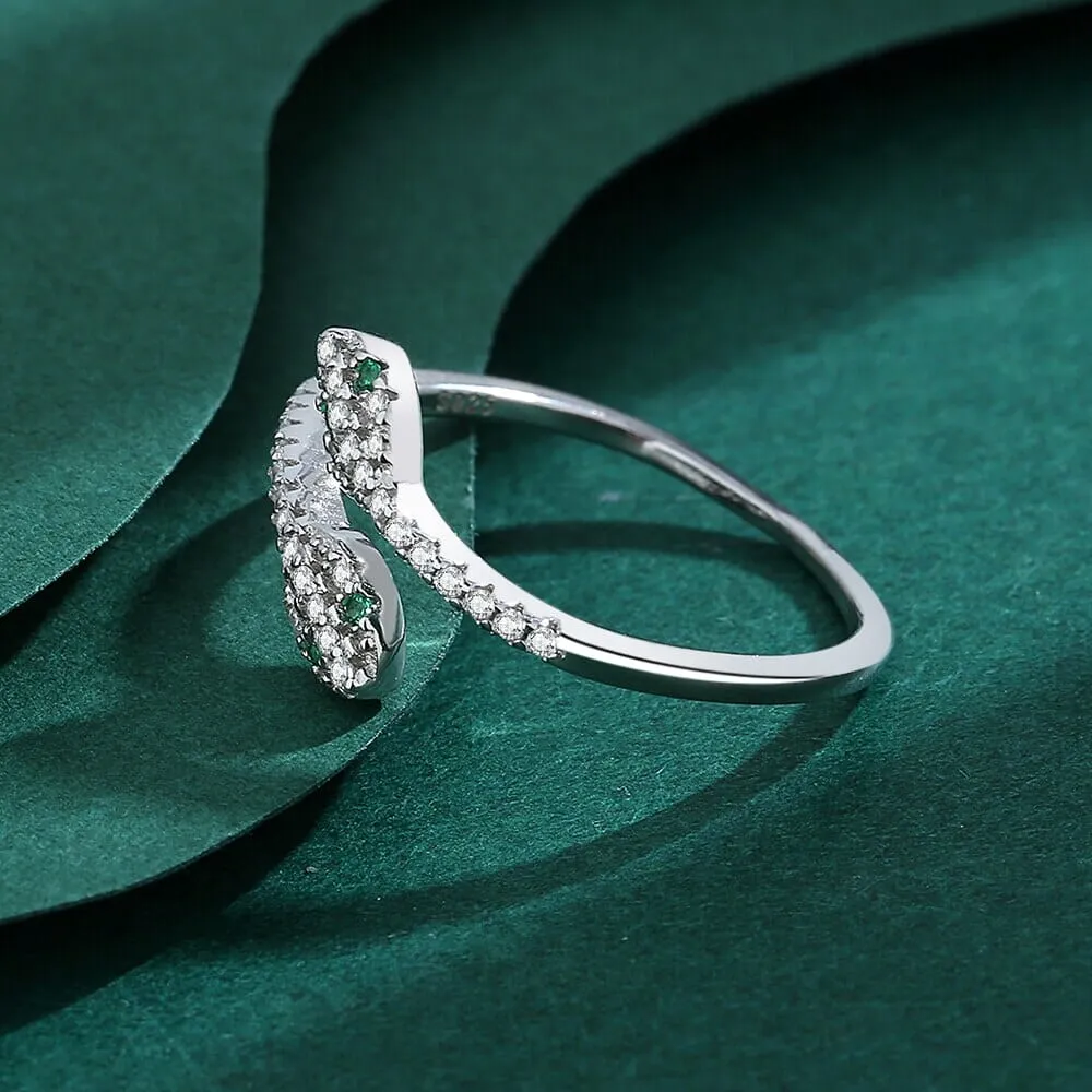Diamond Snake Silver Ring