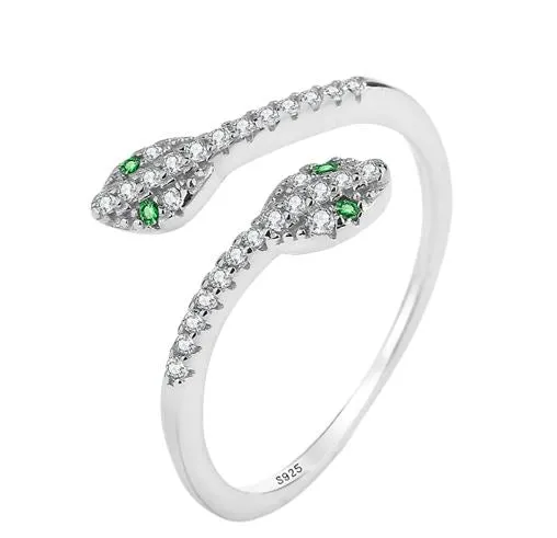 Diamond Snake Silver Ring