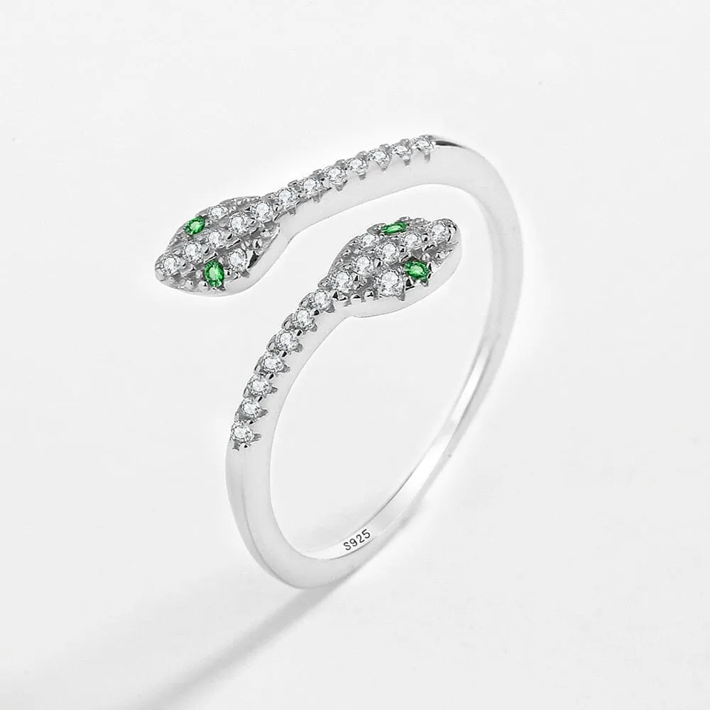 Diamond Snake Silver Ring