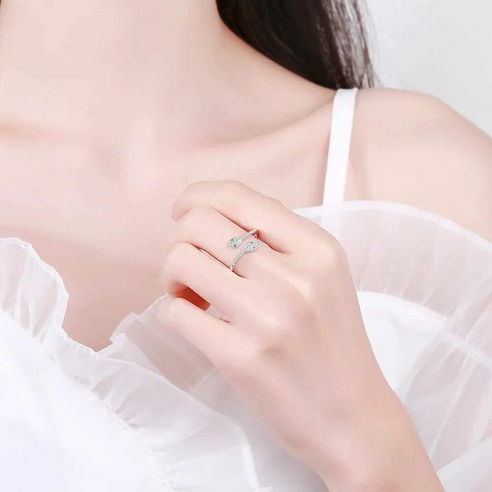 Diamond Snake Silver Ring