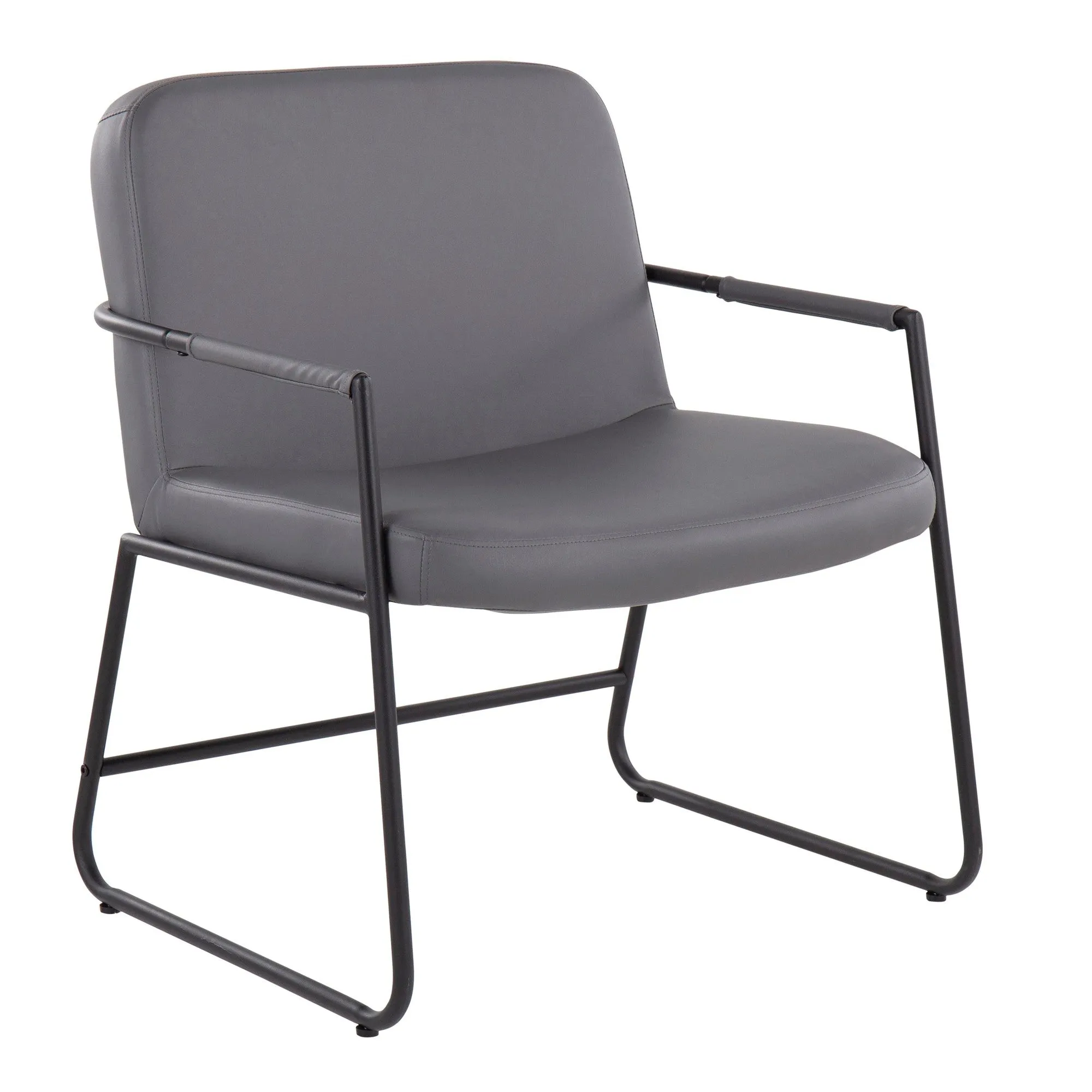 Duke Contemporary Accent Chair in Black Steel and Grey Faux Leather by LumiSource
