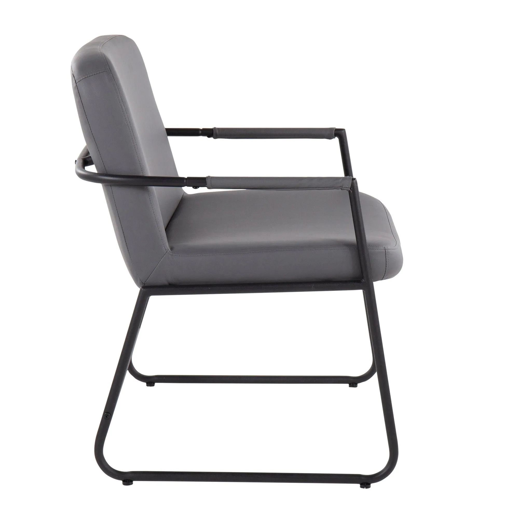 Duke Contemporary Accent Chair in Black Steel and Grey Faux Leather by LumiSource