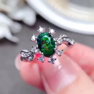 Faceted Black Opal Ring 5mm*7mm Natural Opal 925 Sterling Silver Ring