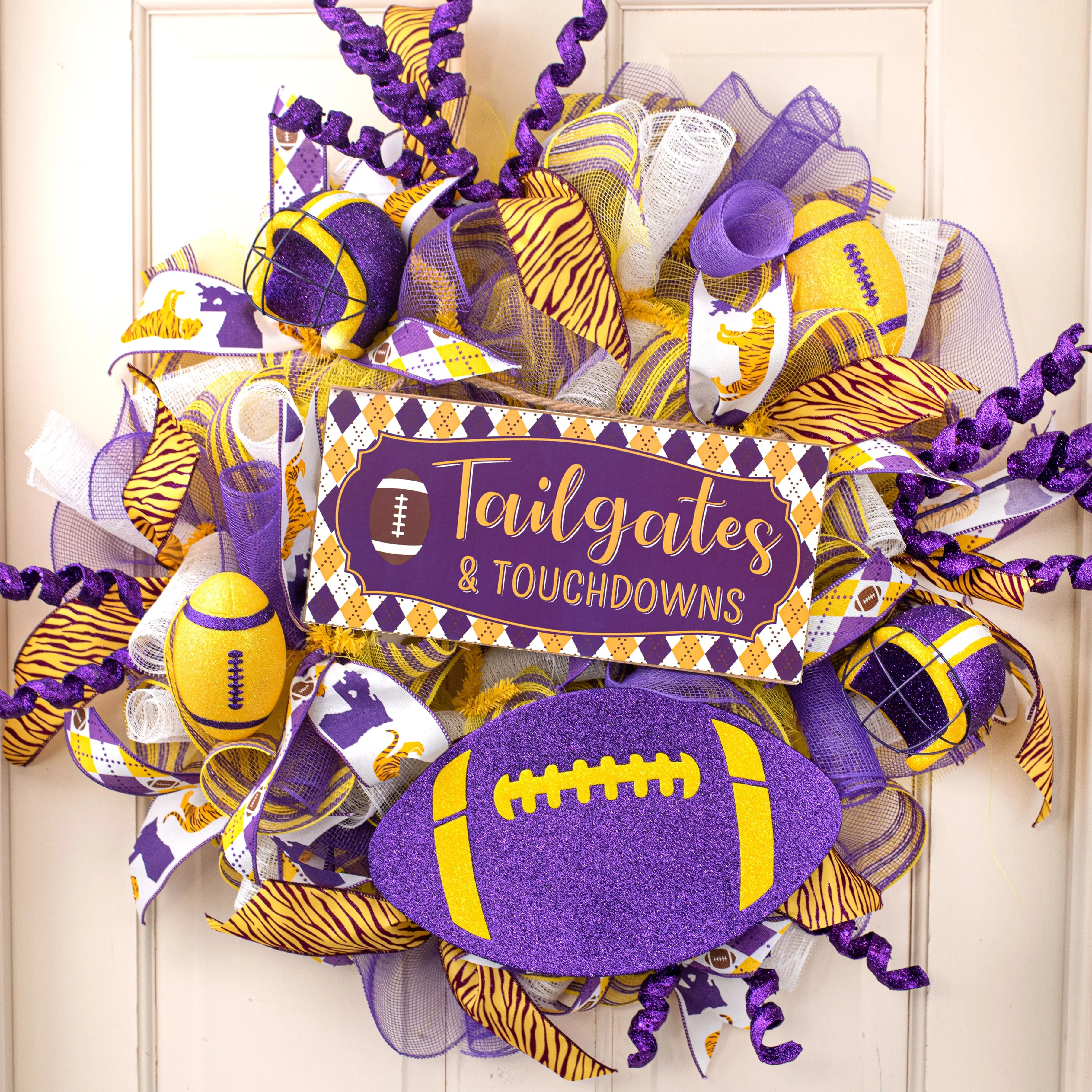 Football Helmet Ornament: Metallic Purple, Gold & White (4")