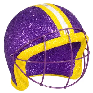 Football Helmet Ornament: Metallic Purple, Gold & White (4")