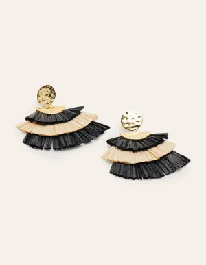 Hammered Tier Fringe Earrings-Black
