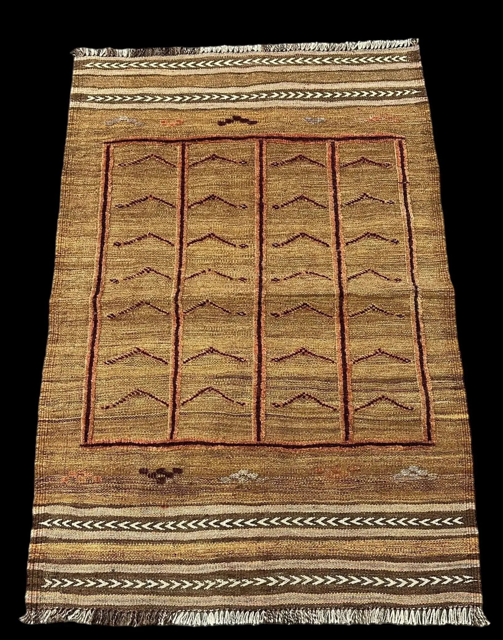 Handmade Vintage Wool Rug Brown Moroccan Berber Tribal Design 2'7 x 4'