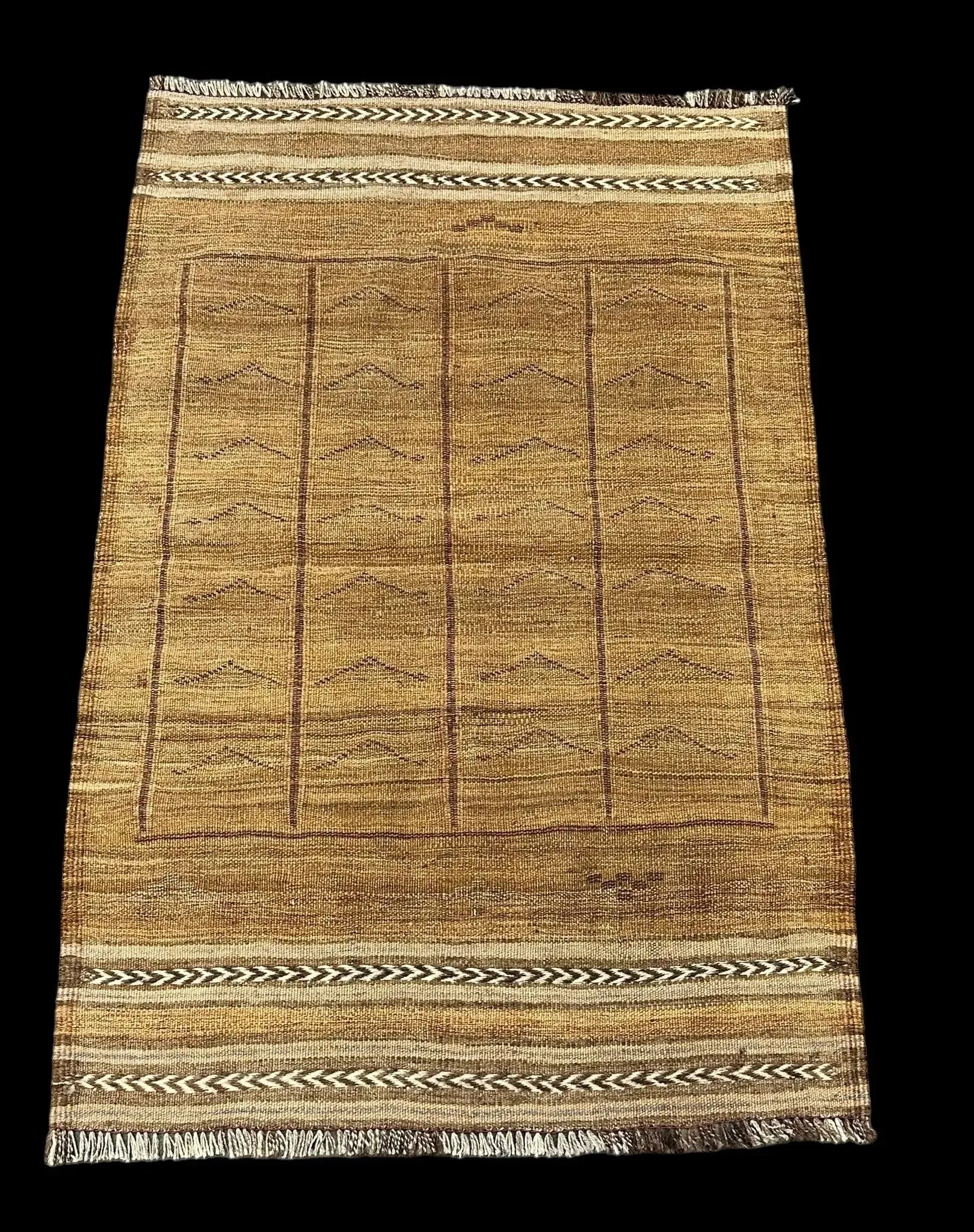 Handmade Vintage Wool Rug Brown Moroccan Berber Tribal Design 2'7 x 4'